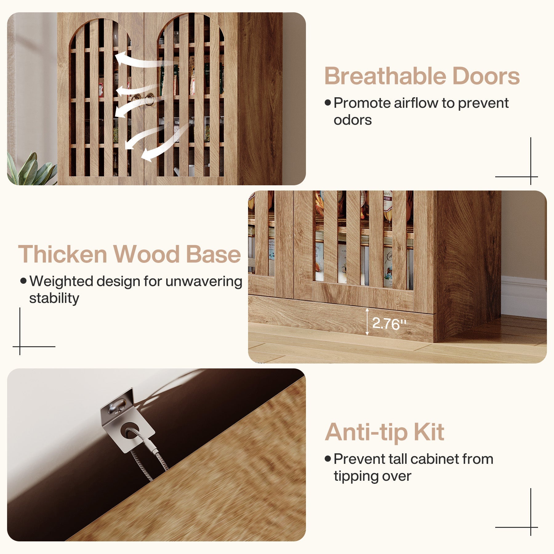 70.8" Kitchen Pantry, Wooden Cupboard Storage Cabinet with 4 Slatted Doors Tribesigns