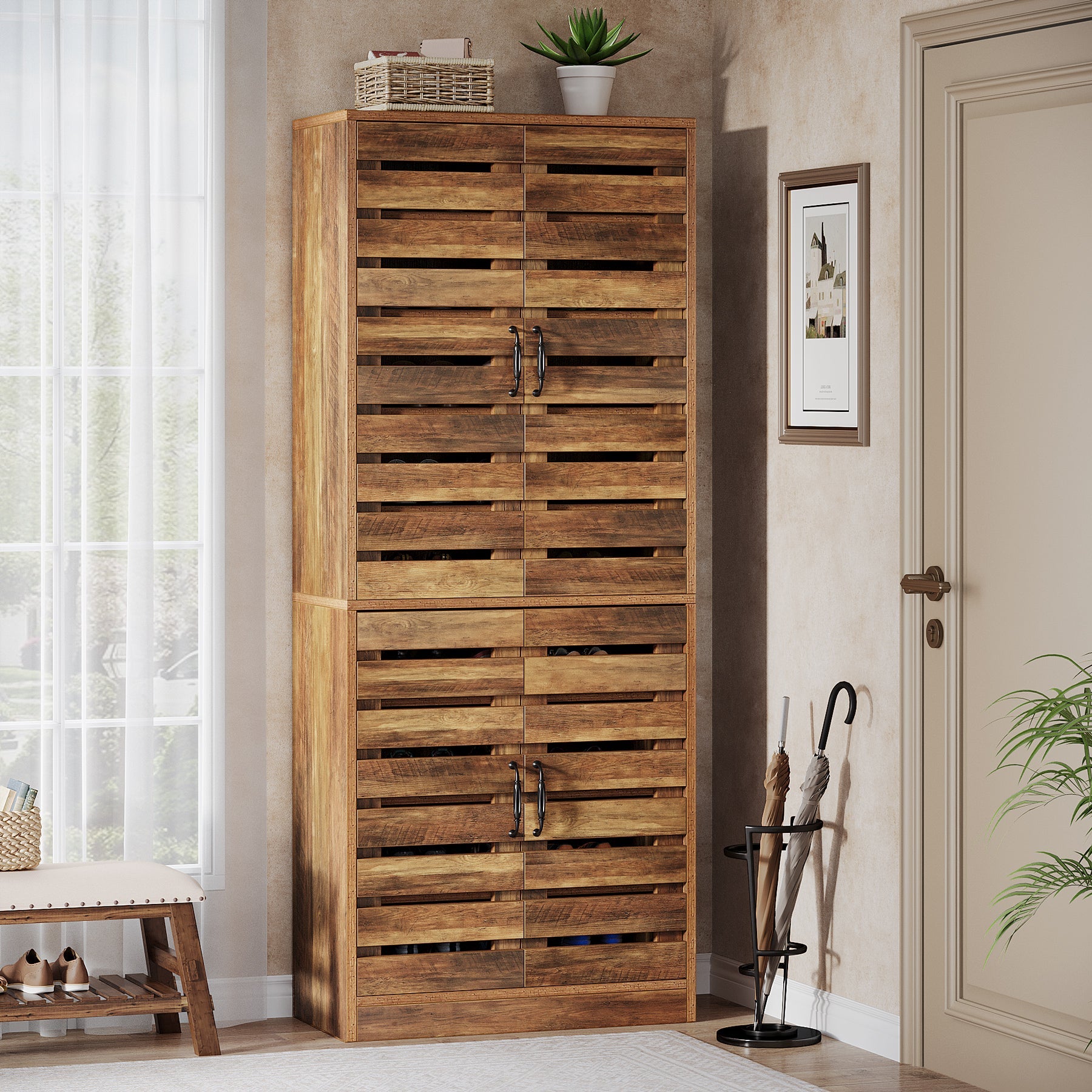 70.8" Shoe Cabinet, 9 - Tier Vertical Shoe Rack with Shutter Doors Tribesigns