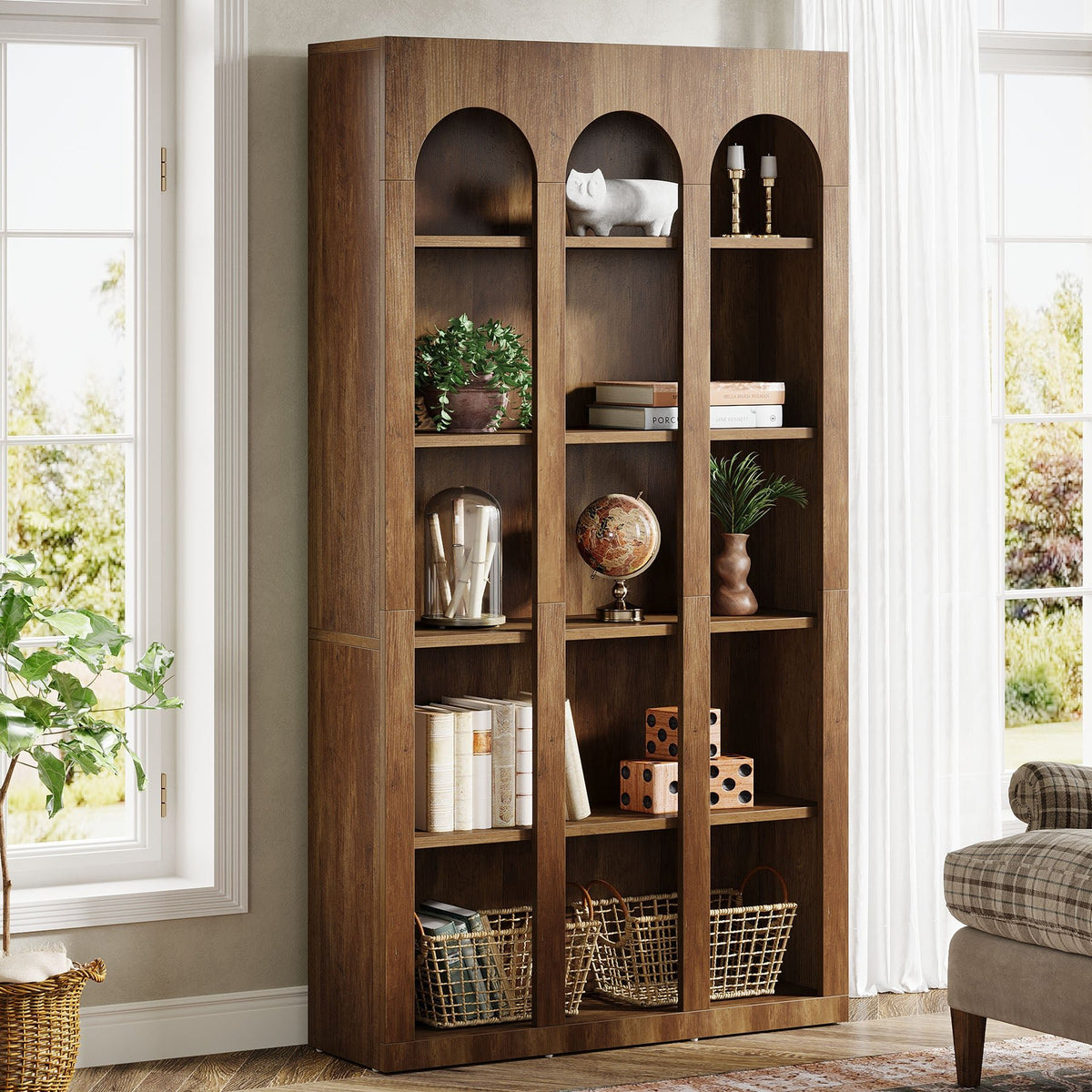 70.8" 5-Tier Rustic Bookshelf, Display Bookcase Shelving Unit-Tribesigns