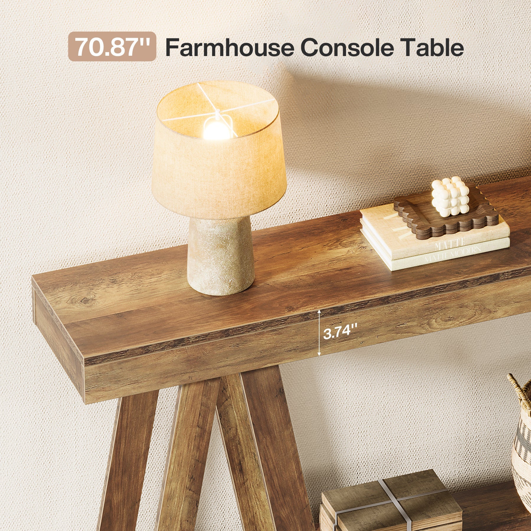 70.87" Console Table, 2 - Tier Farmhouse Entryway Table Behind Sofa Tribesigns