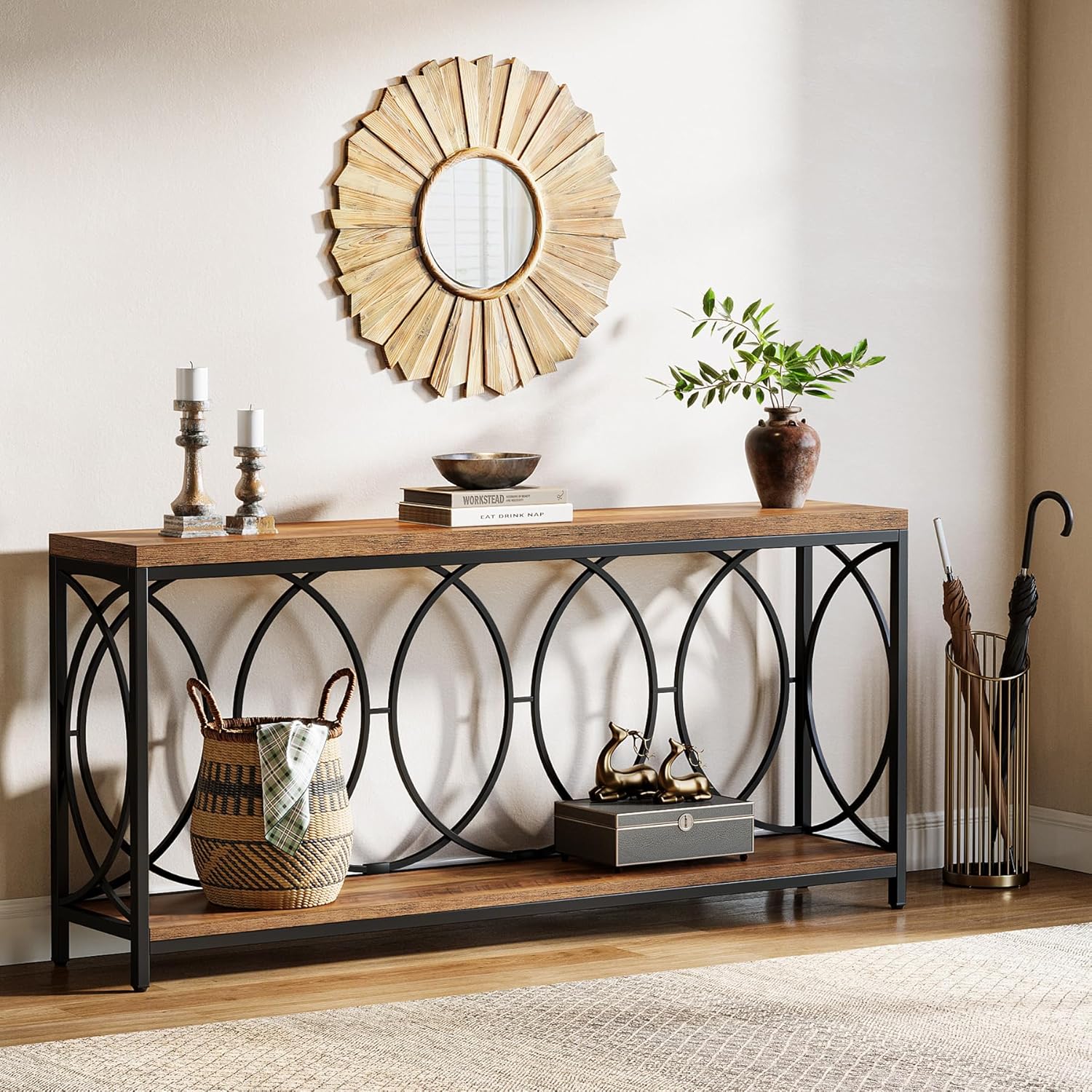 70.9" Console Table, 2 - Tier Long Sofa Table Entryway Console with Storage Shelf Tribesigns