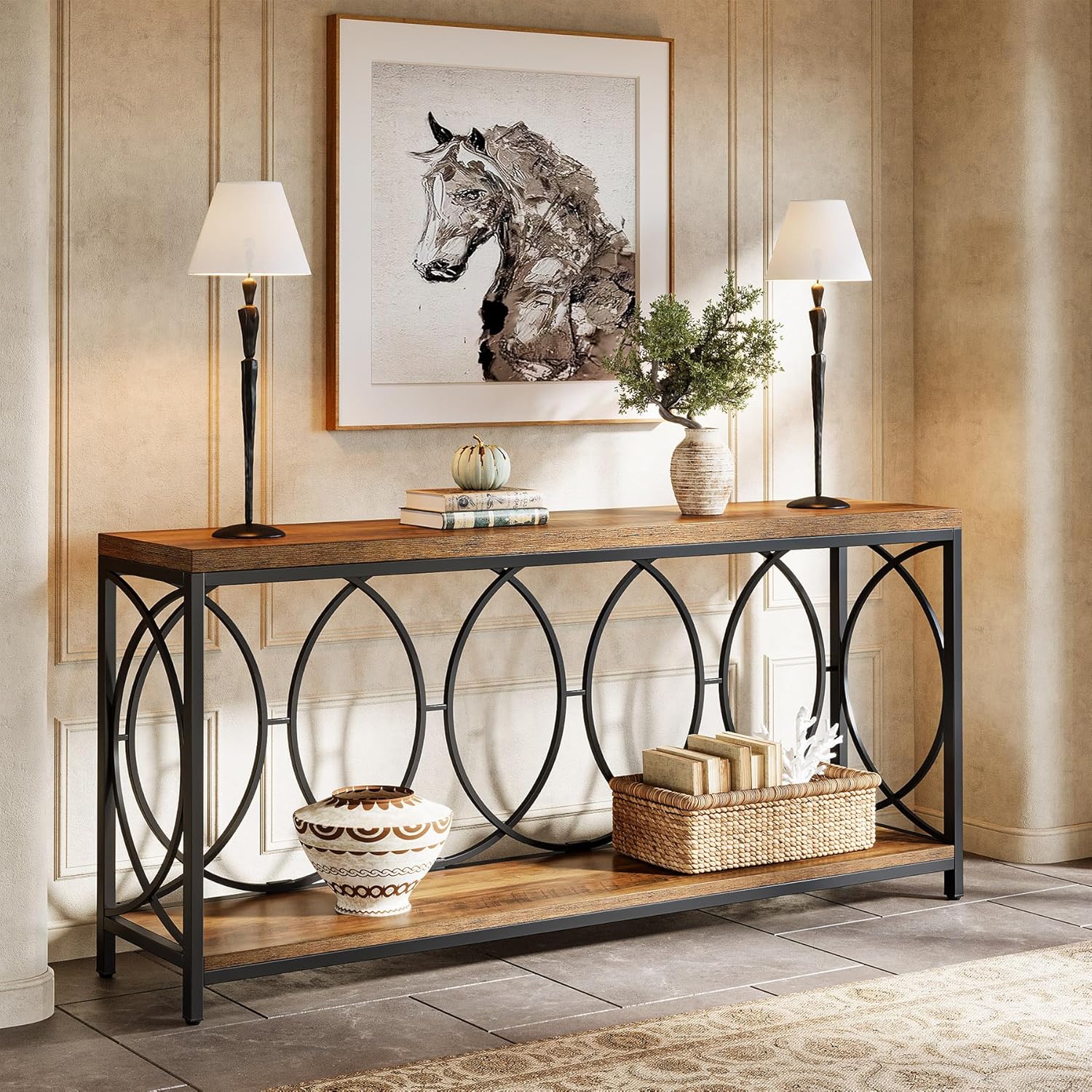 70.9" Console Table, 2 - Tier Long Sofa Table Entryway Console with Storage Shelf Tribesigns