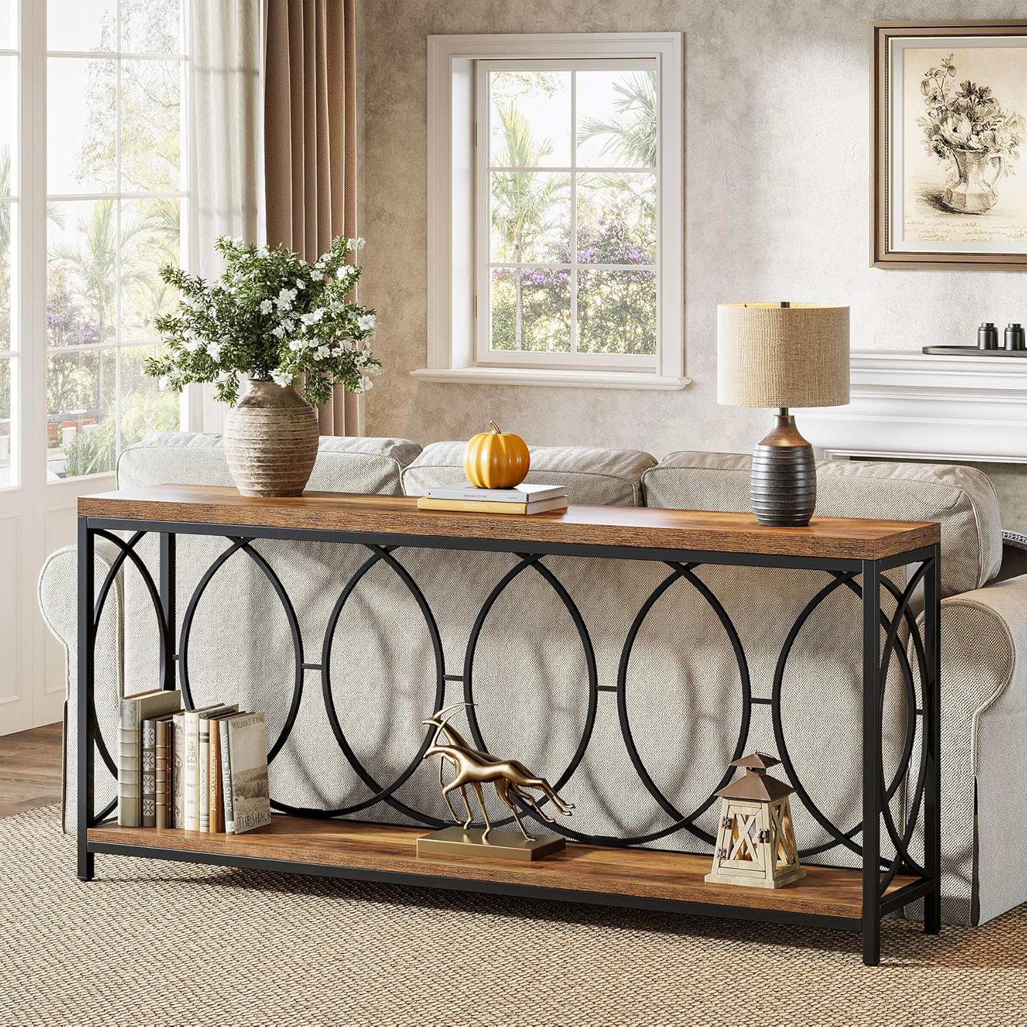 70.9" Console Table, 2 - Tier Long Sofa Table Entryway Console with Storage Shelf Tribesigns