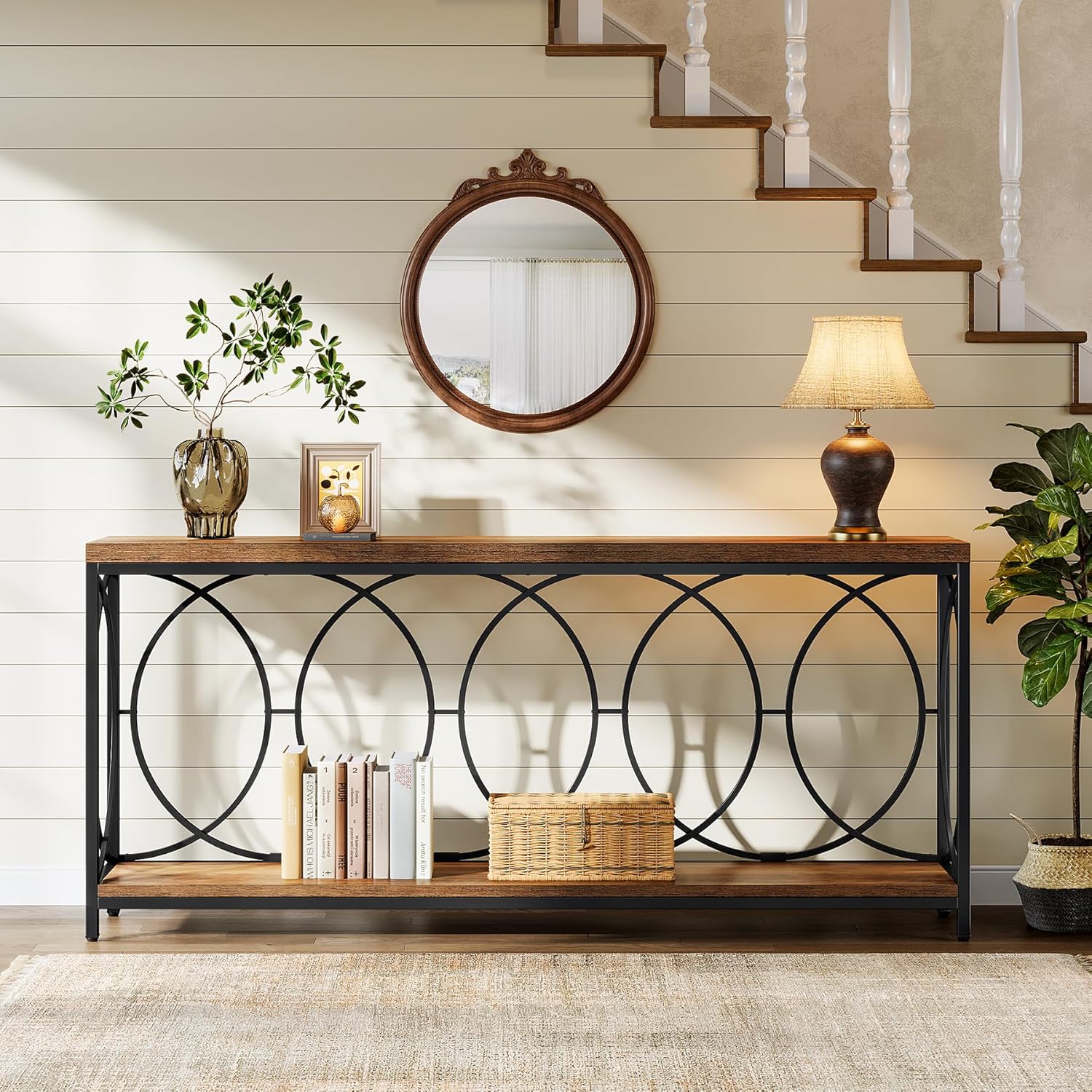 70.9" Console Table, 2 - Tier Long Sofa Table Entryway Console with Storage Shelf Tribesigns