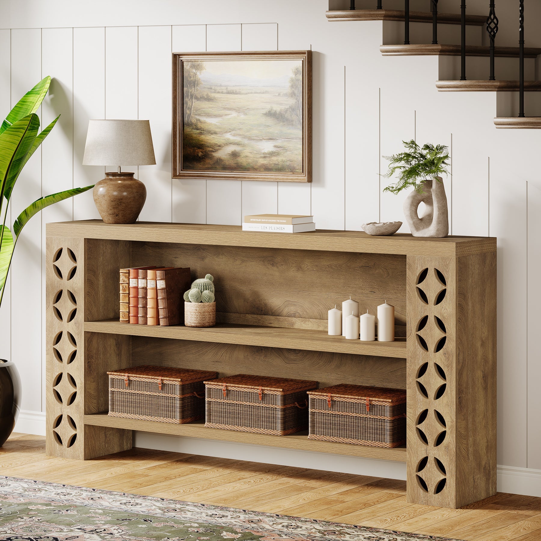 70.9" Console Table, 3 - Tier Narrow Entryway Sofa Table Behind Couch Tribesigns