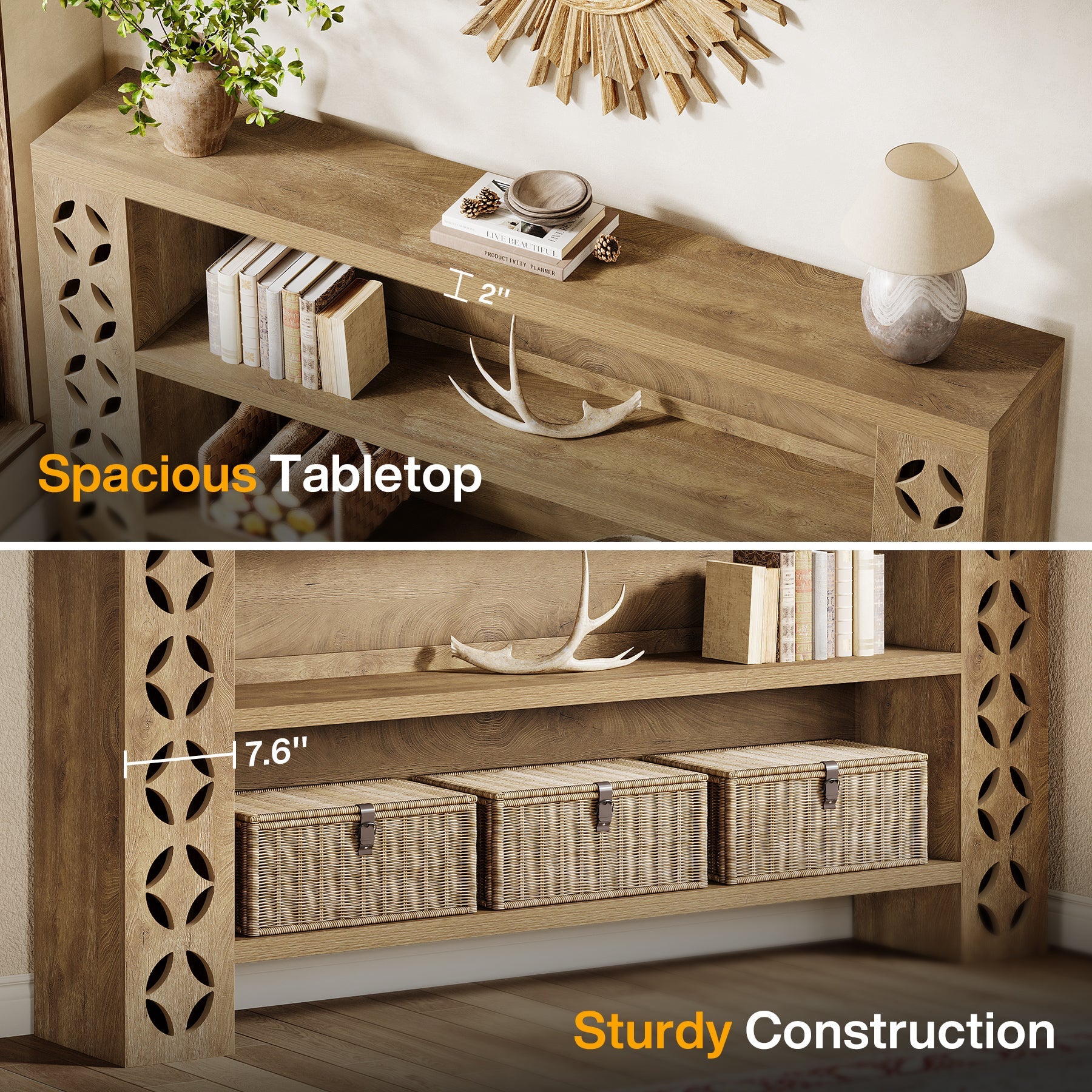 70.9" Console Table, 3 - Tier Narrow Entryway Sofa Table Behind Couch Tribesigns