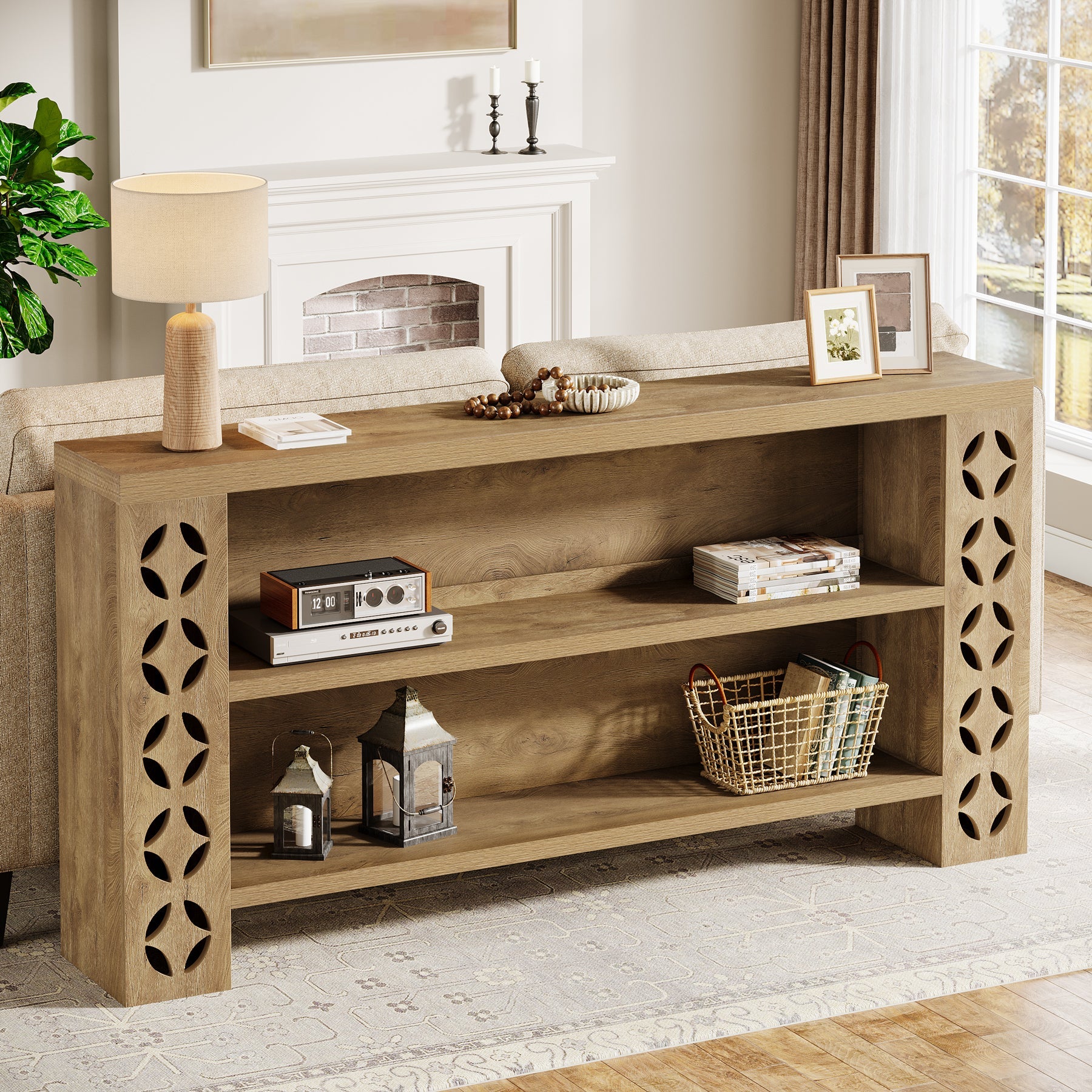 70.9" Console Table, 3 - Tier Narrow Entryway Sofa Table Behind Couch Tribesigns