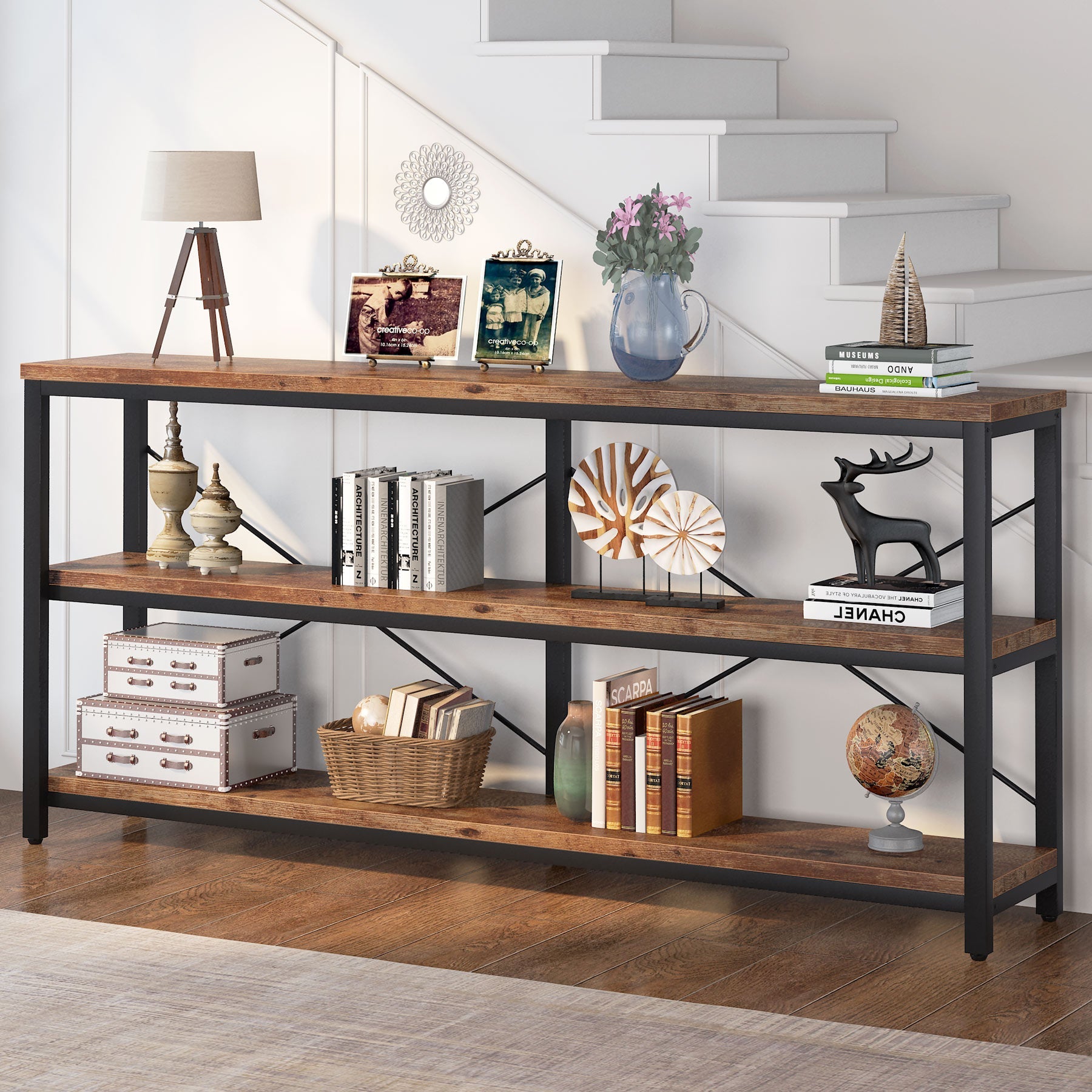 70.9" Console Table, 3 - Tier Sofa Table with Metal Frame Tribesigns
