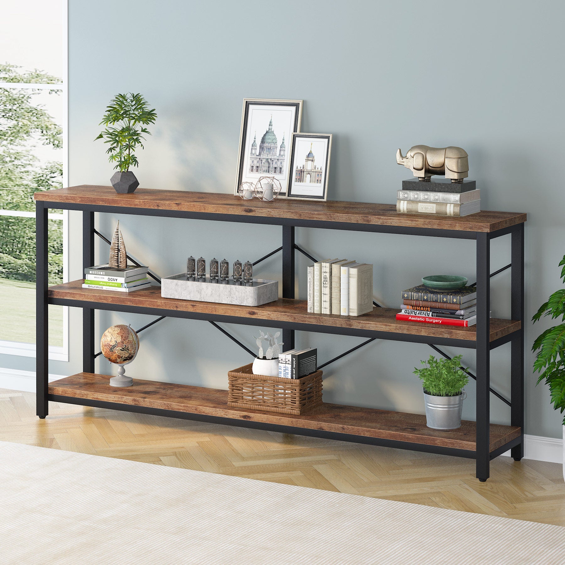 70.9" Console Table, 3 - Tier Sofa Table with Metal Frame Tribesigns