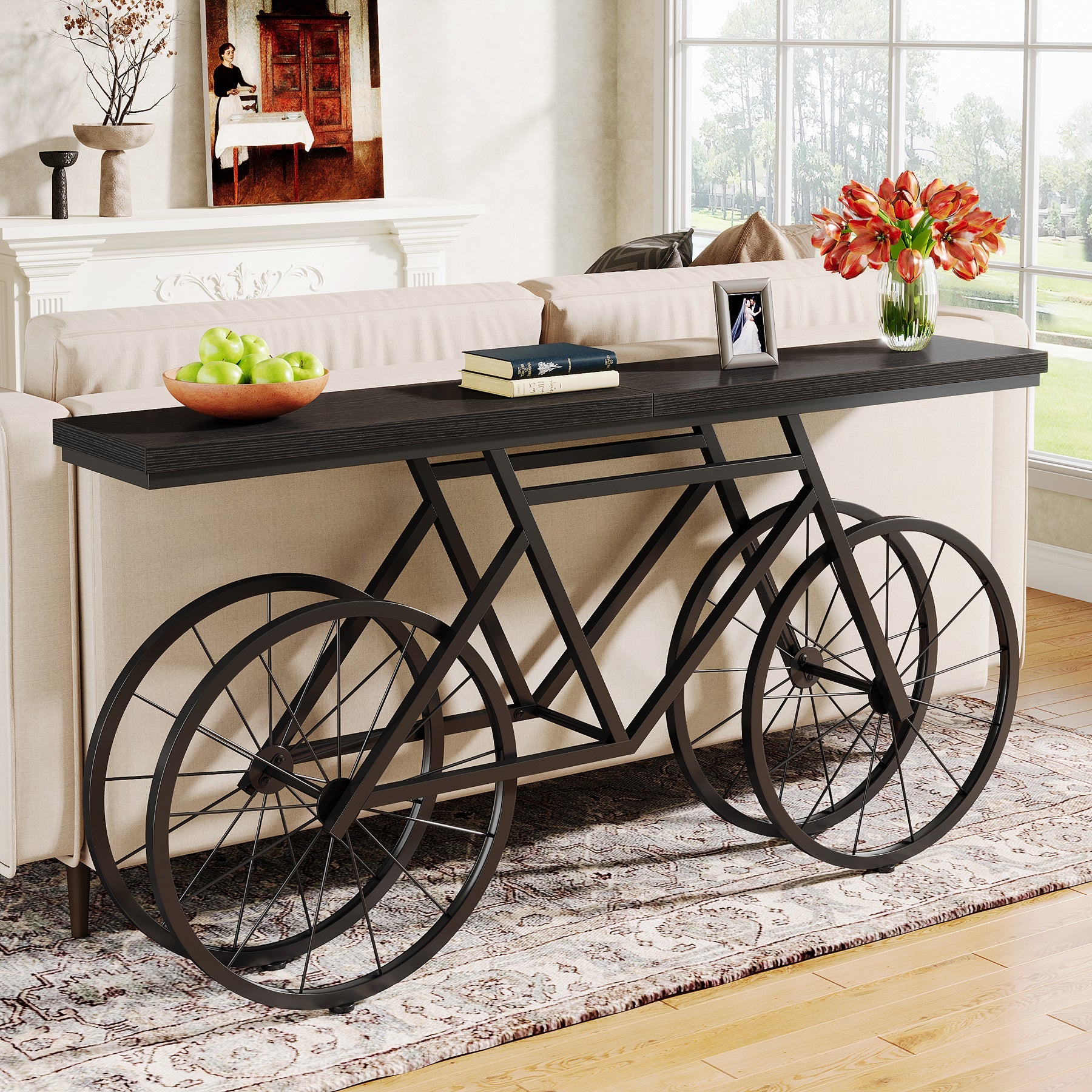 70.9" Console Table, Extra Long Sofa Table with Bicycle Base Tribesigns
