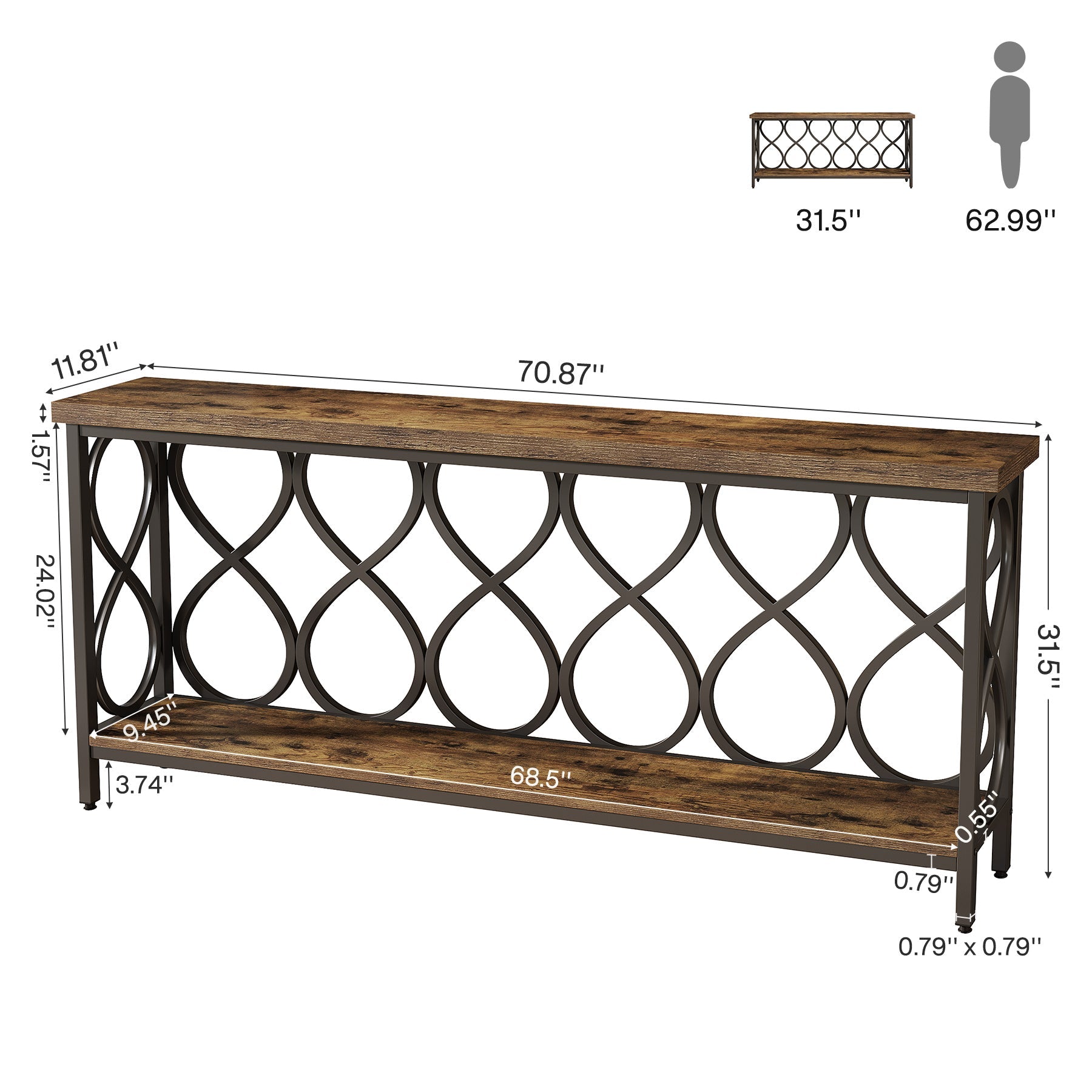 70.9" Console Table, Industrial Sofa Table 2 - Tier Entryway Accent Table Tribesigns