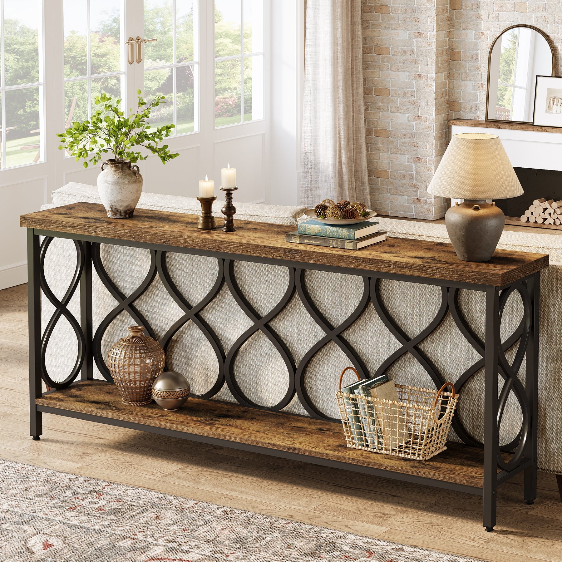 70.9" Console Table, Industrial Sofa Table 2 - Tier Entryway Accent Table Tribesigns