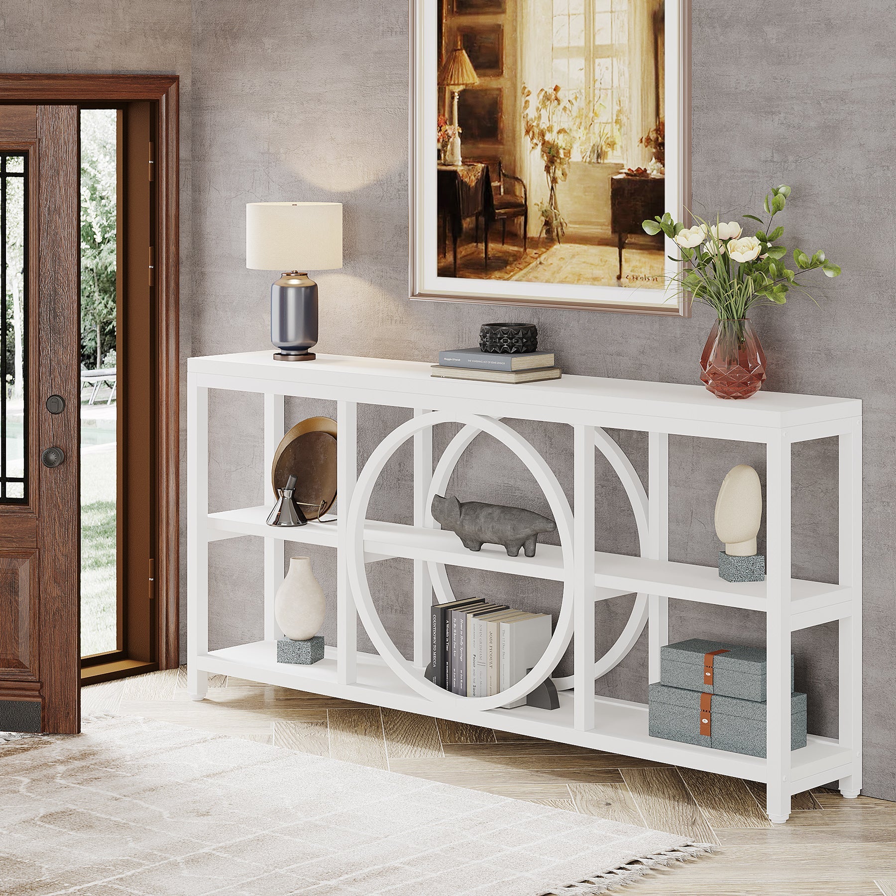 70.9" Console Table, Narrow Sofa Table with 3 Tier Storage Shelves Tribesigns