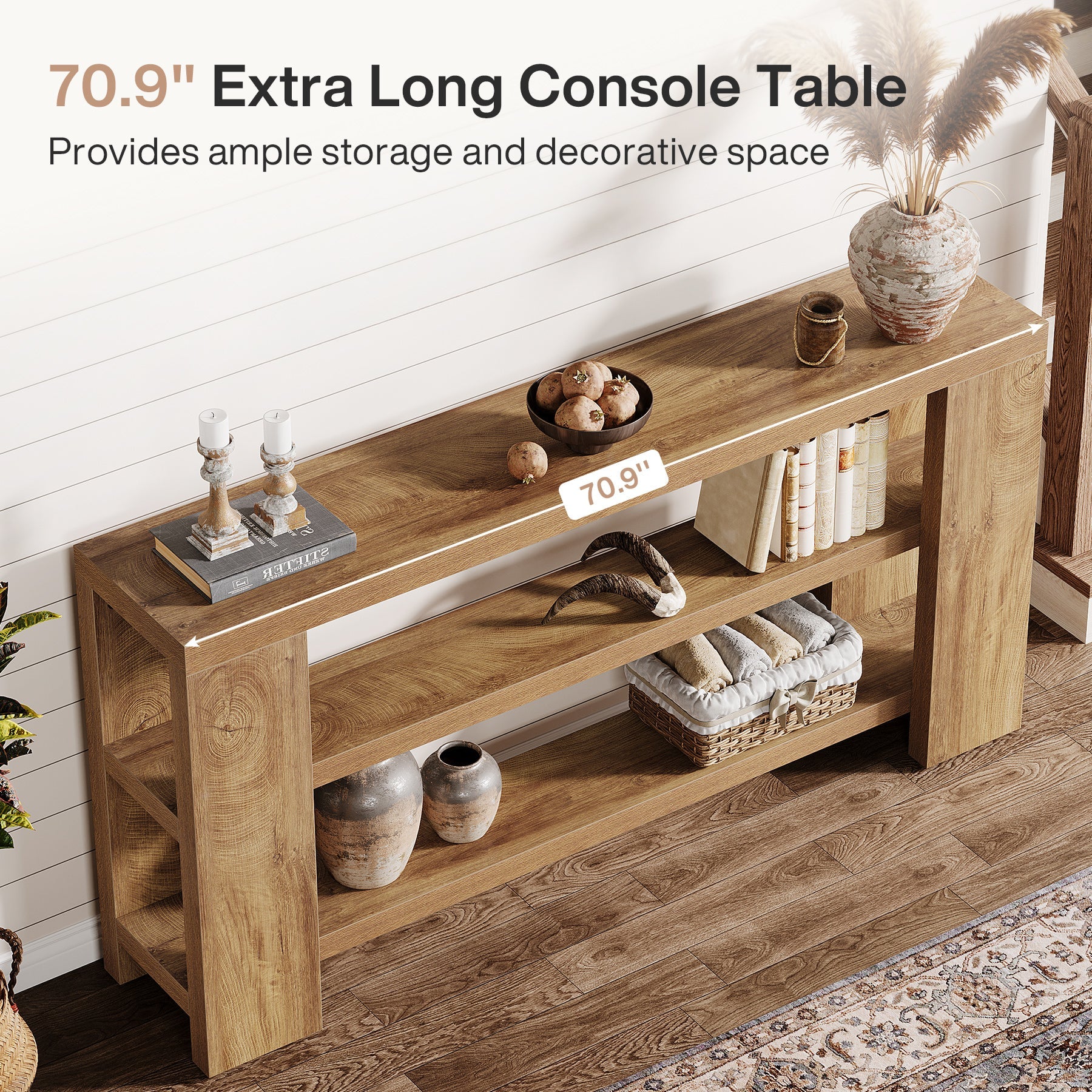 70.9" Console Table, Wooden 3 - Tier Sofa Foyer Table Tribesigns