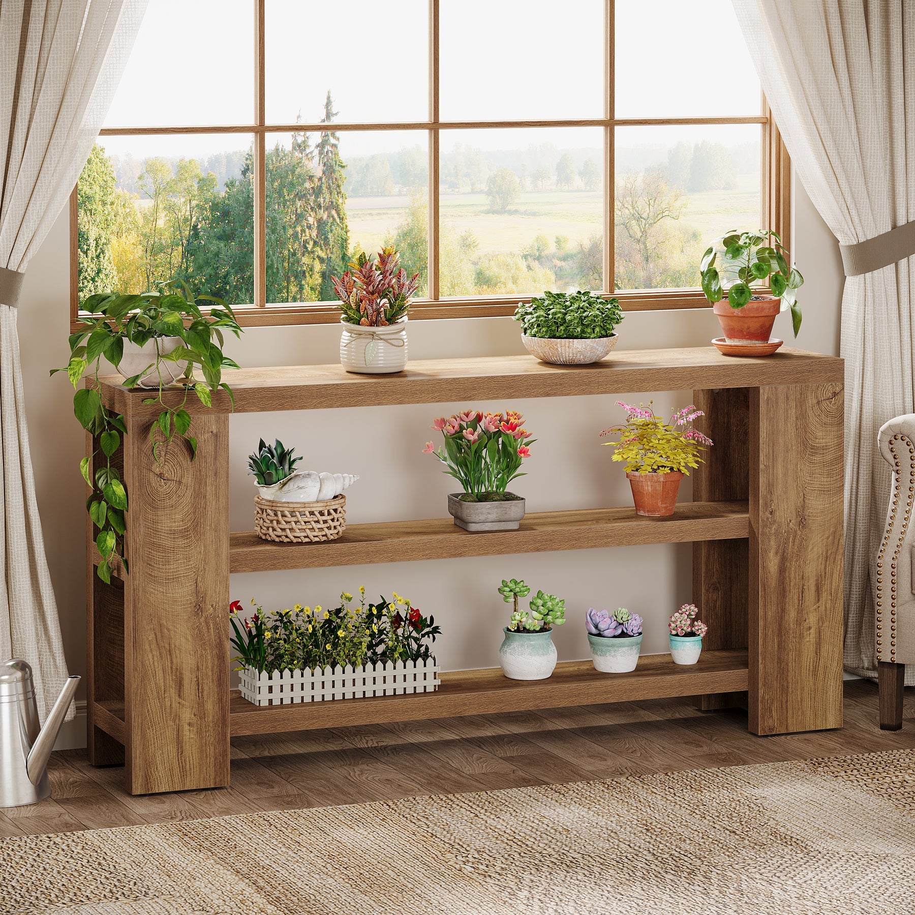 70.9" Console Table, Wooden 3 - Tier Sofa Foyer Table Tribesigns