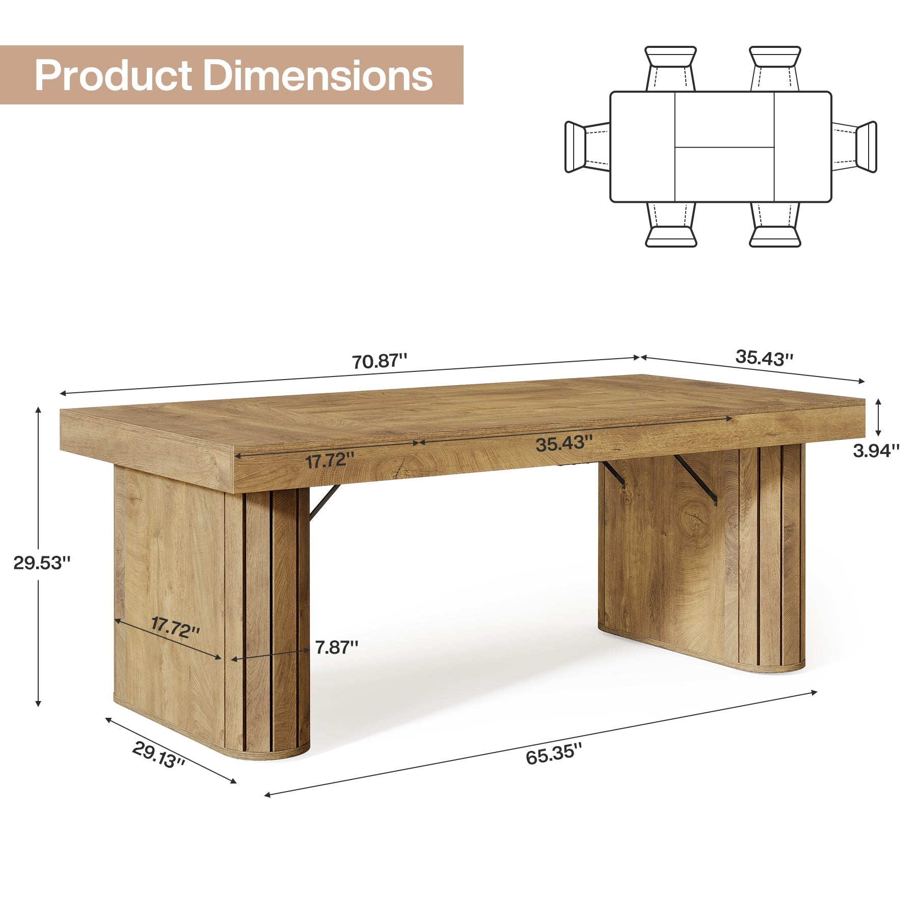 70.9" Dining Table, Farmhouse Kitchen Table with Thick Tabletop for 6 - 8 Tribesigns