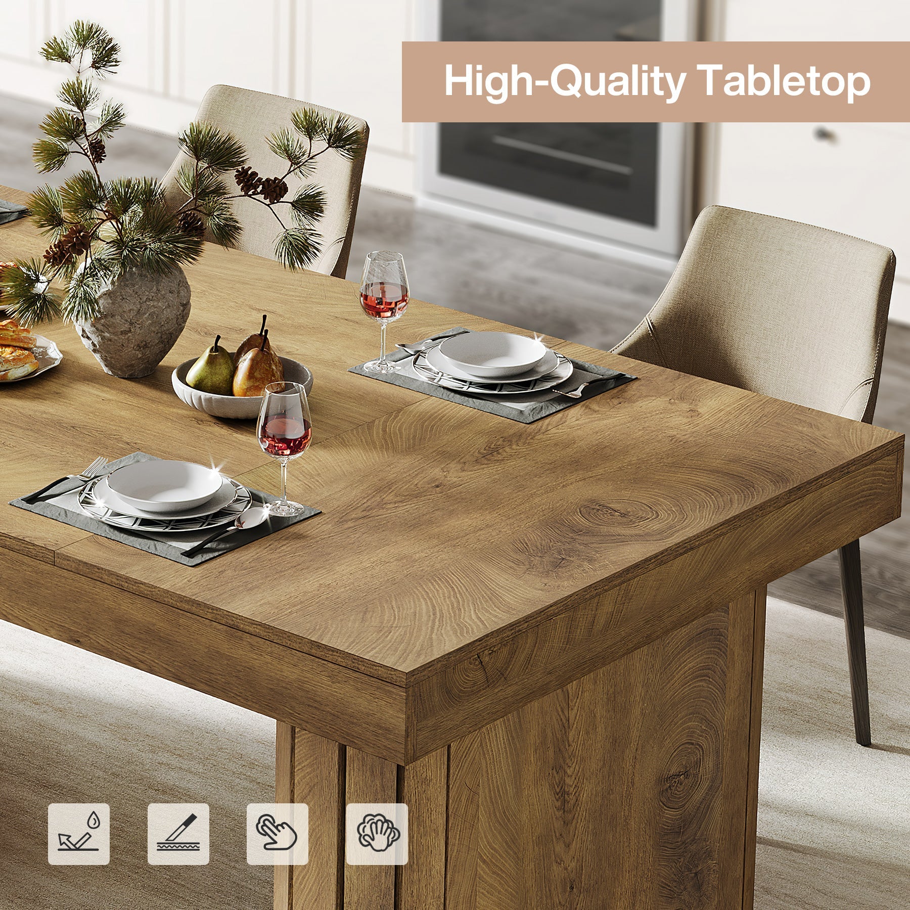 70.9" Dining Table, Farmhouse Kitchen Table with Thick Tabletop for 6 - 8 Tribesigns