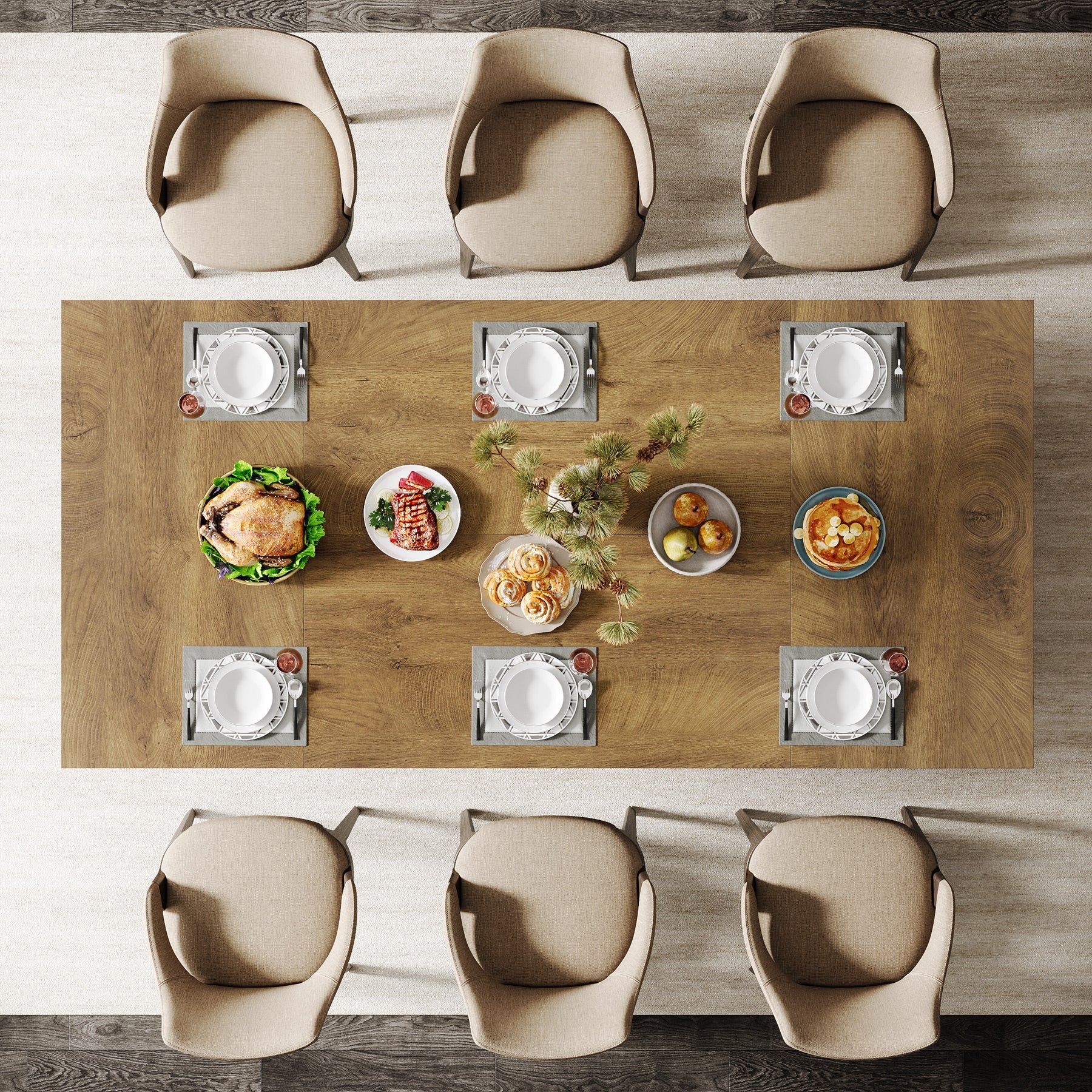 70.9" Dining Table, Farmhouse Kitchen Table with Thick Tabletop for 6 - 8 Tribesigns