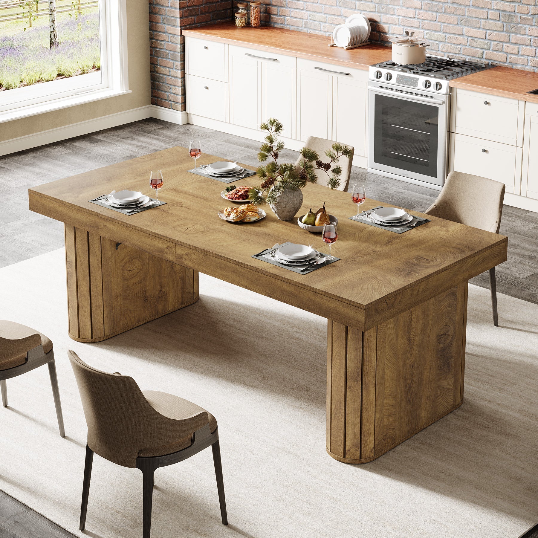 70.9" Dining Table, Farmhouse Kitchen Table with Thick Tabletop for 6 - 8 Tribesigns