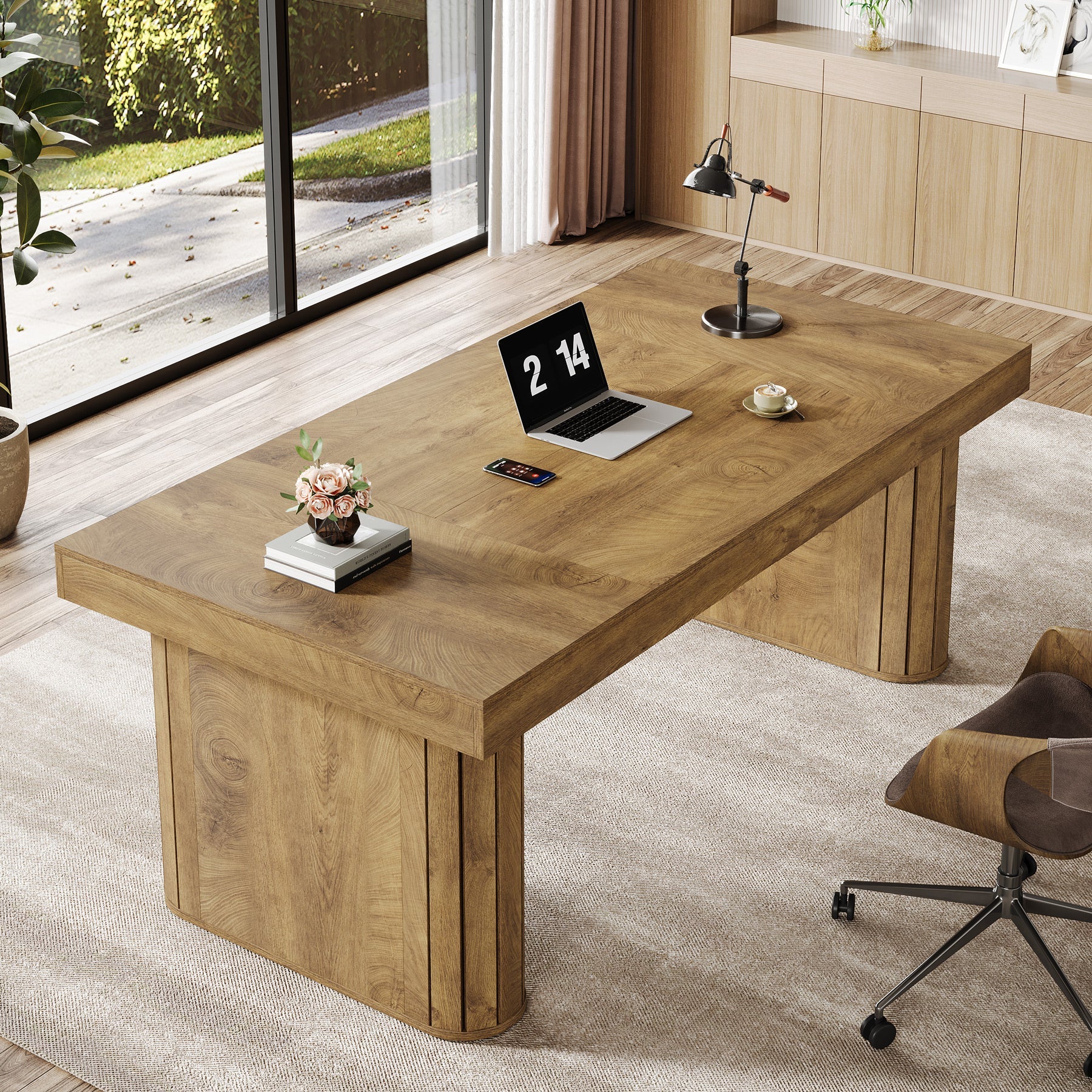 70.9" Executive Desk, Home Office Computer Desk with Wooden Pedestal Tribesigns