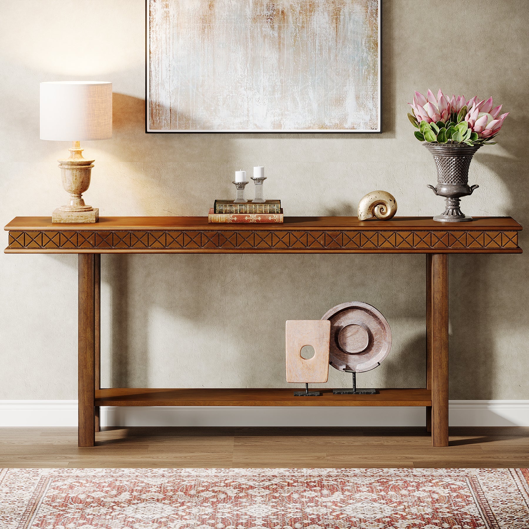 70.9-Inch Console Table, Wood 2-Tier Sofa Table Long Entryway Accent Table Tribesigns