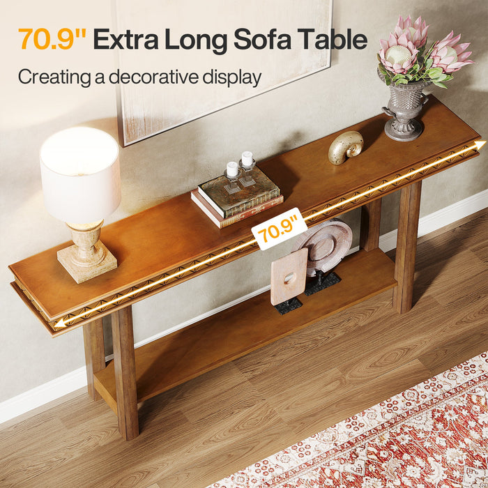 70.9-Inch Console Table, Wood 2-Tier Sofa Table Long Entryway Accent Table Tribesigns