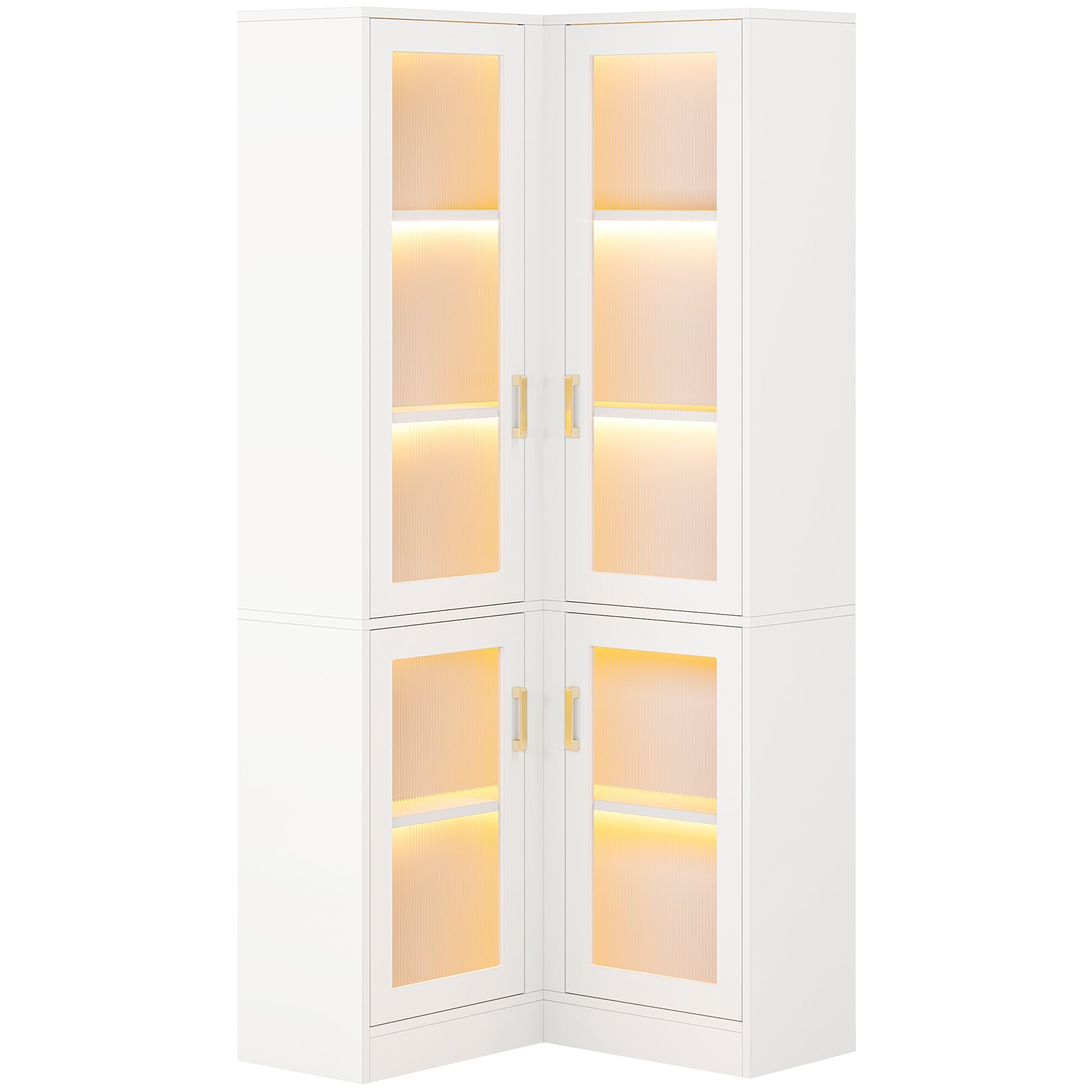 70.9" L - Shaped Bookshelf, 5 - Tier Bookcase with LED Light and 4 Acrylic Doors Tribesigns