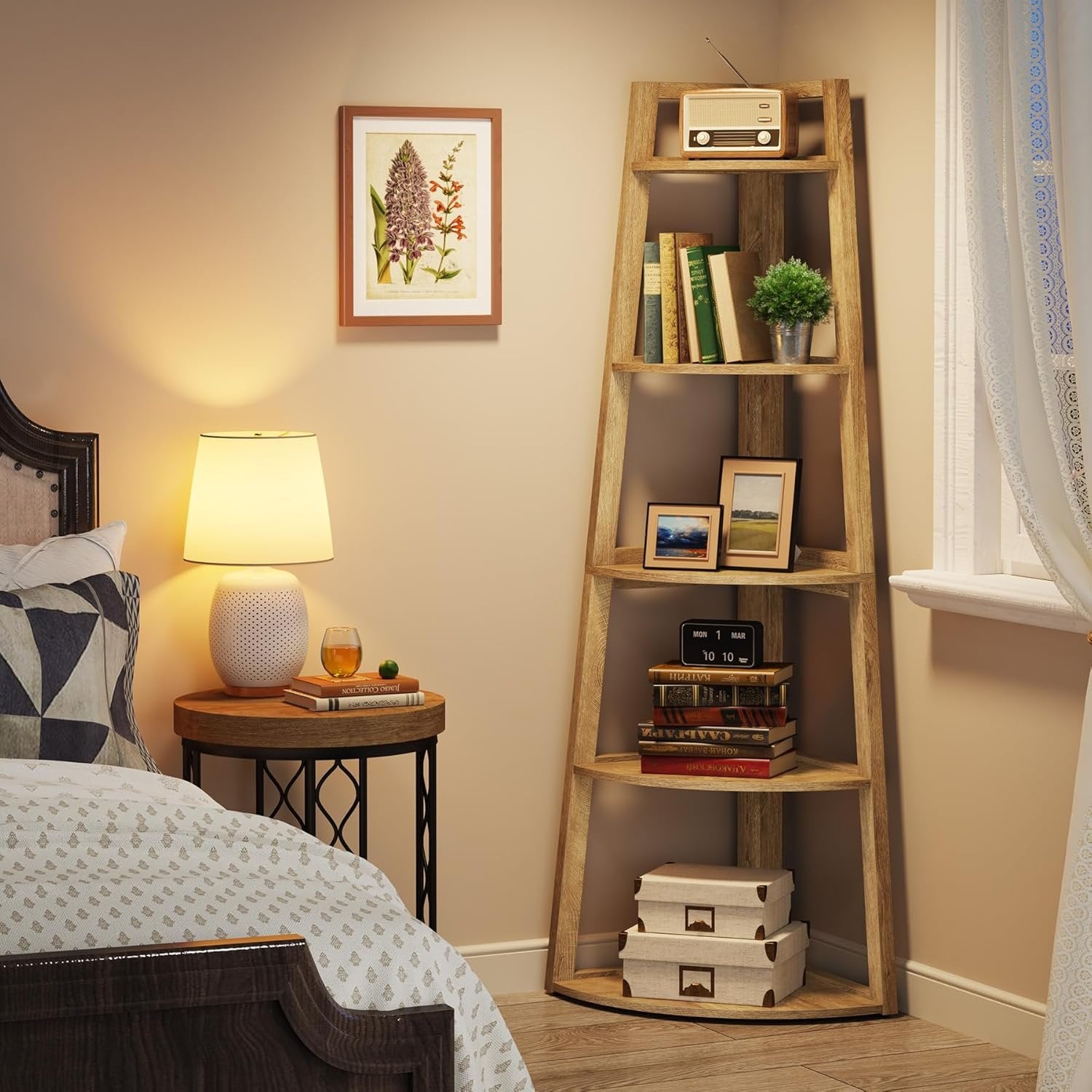 70" Tall Corner Bookshelf, 5 Tier Modern Corner Bookcase Ladder Shelf Plant Stand