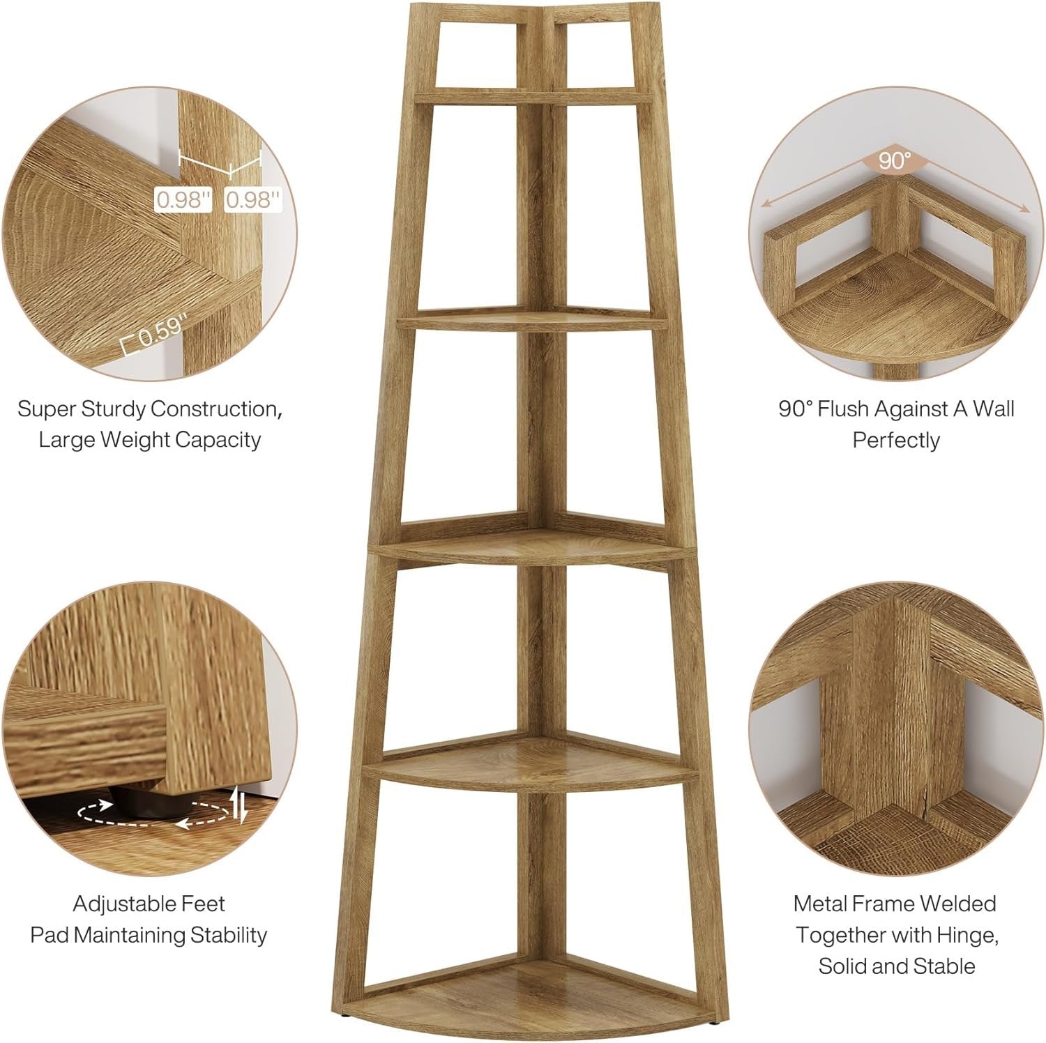 70" Tall Corner Bookshelf, 5 Tier Modern Corner Bookcase Ladder Shelf Plant Stand