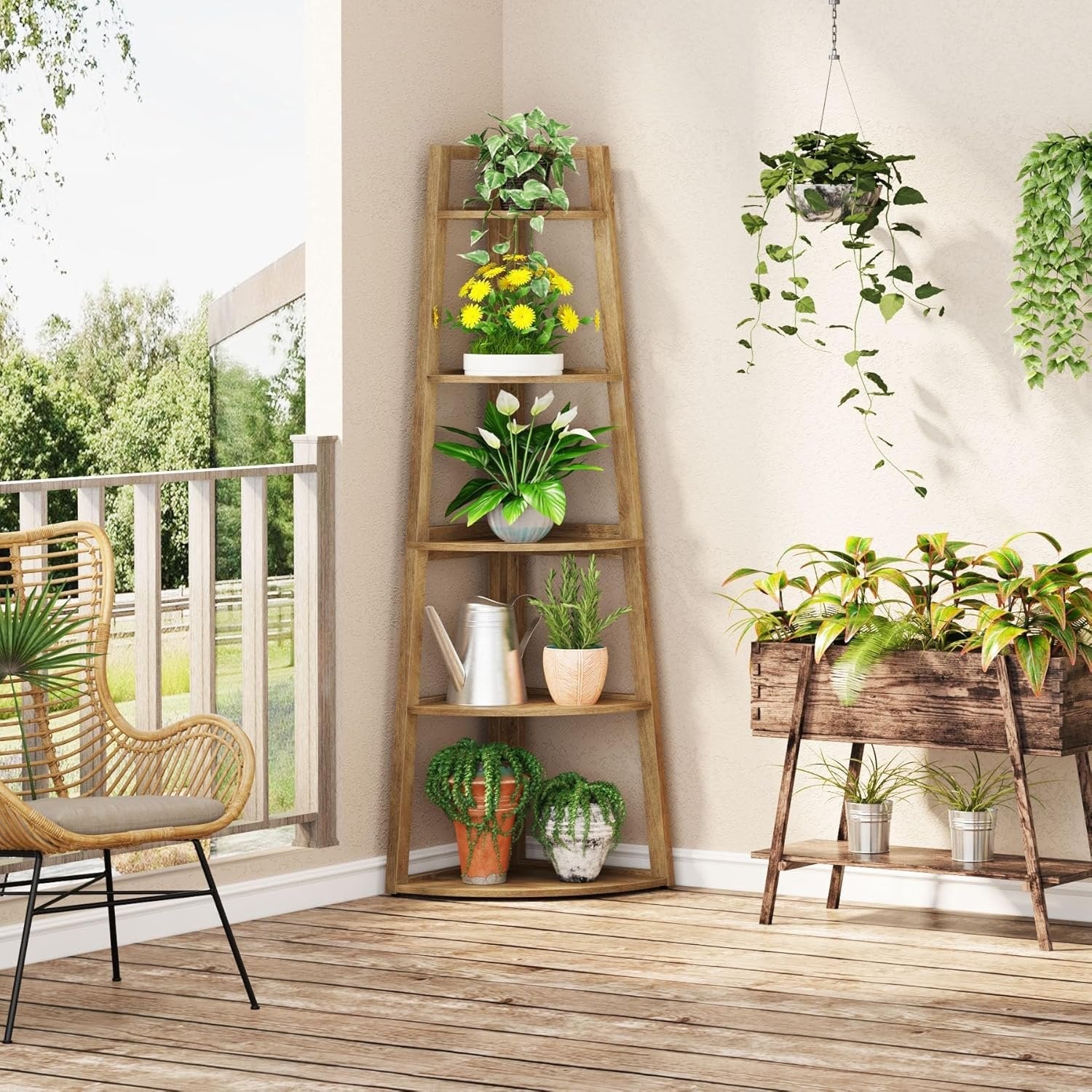 70" Tall Corner Bookshelf, 5 Tier Modern Corner Bookcase Ladder Shelf Plant Stand