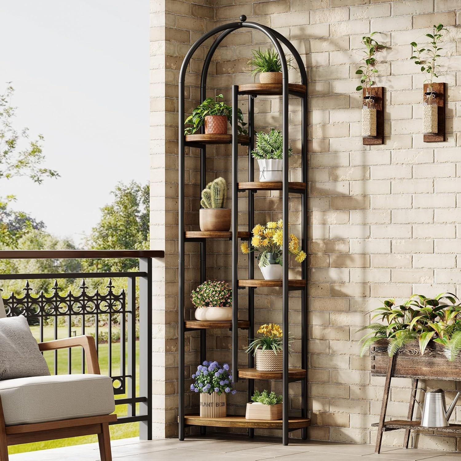 70" Tall Plant Stand Indoor, 8-Tier Arched Plant Shelf Corner Display Rack with Metal Frame