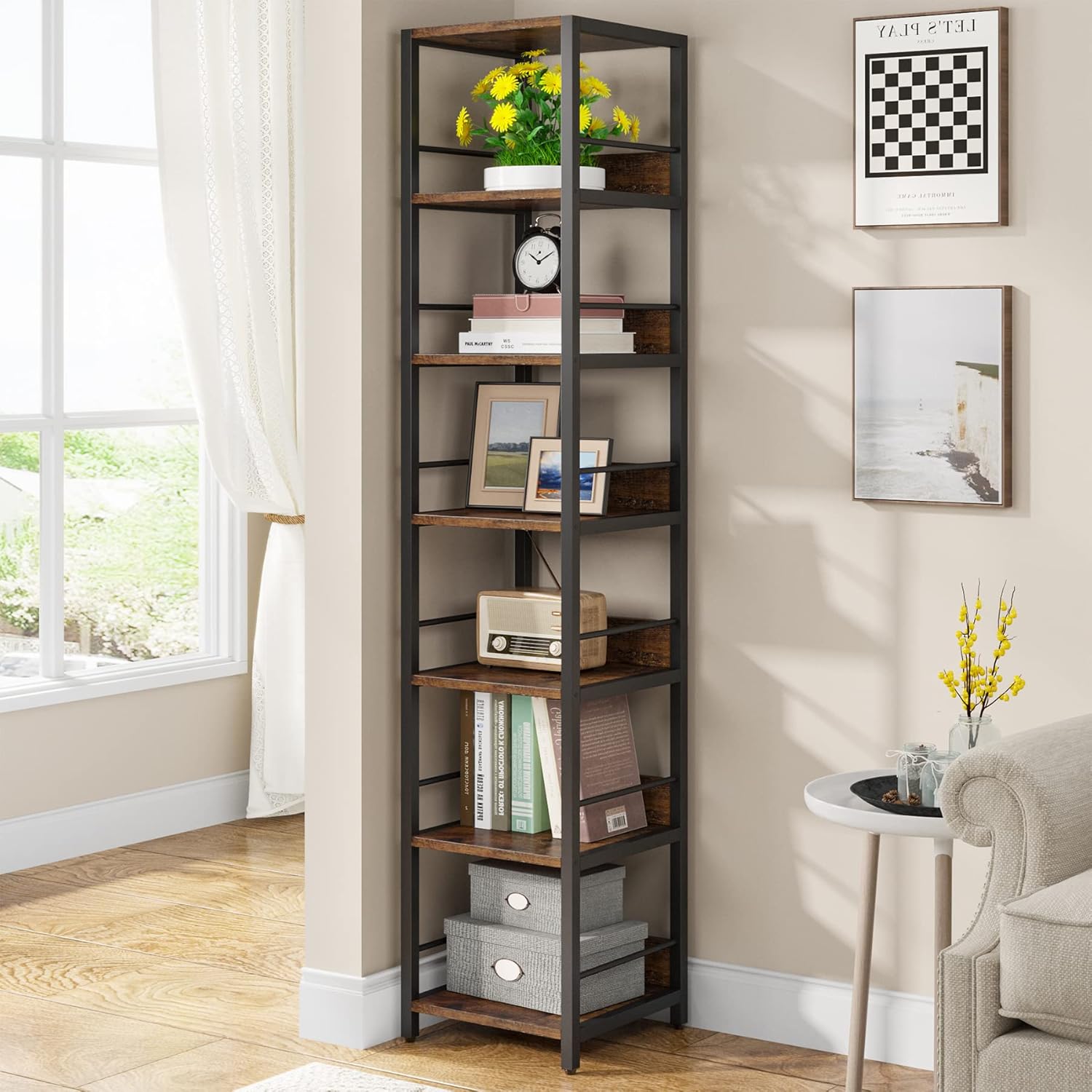 Tribesigns 6-Tier Narrow Corner Shelf, 74.8-Inch Tall Industrial Storage Bookshelf