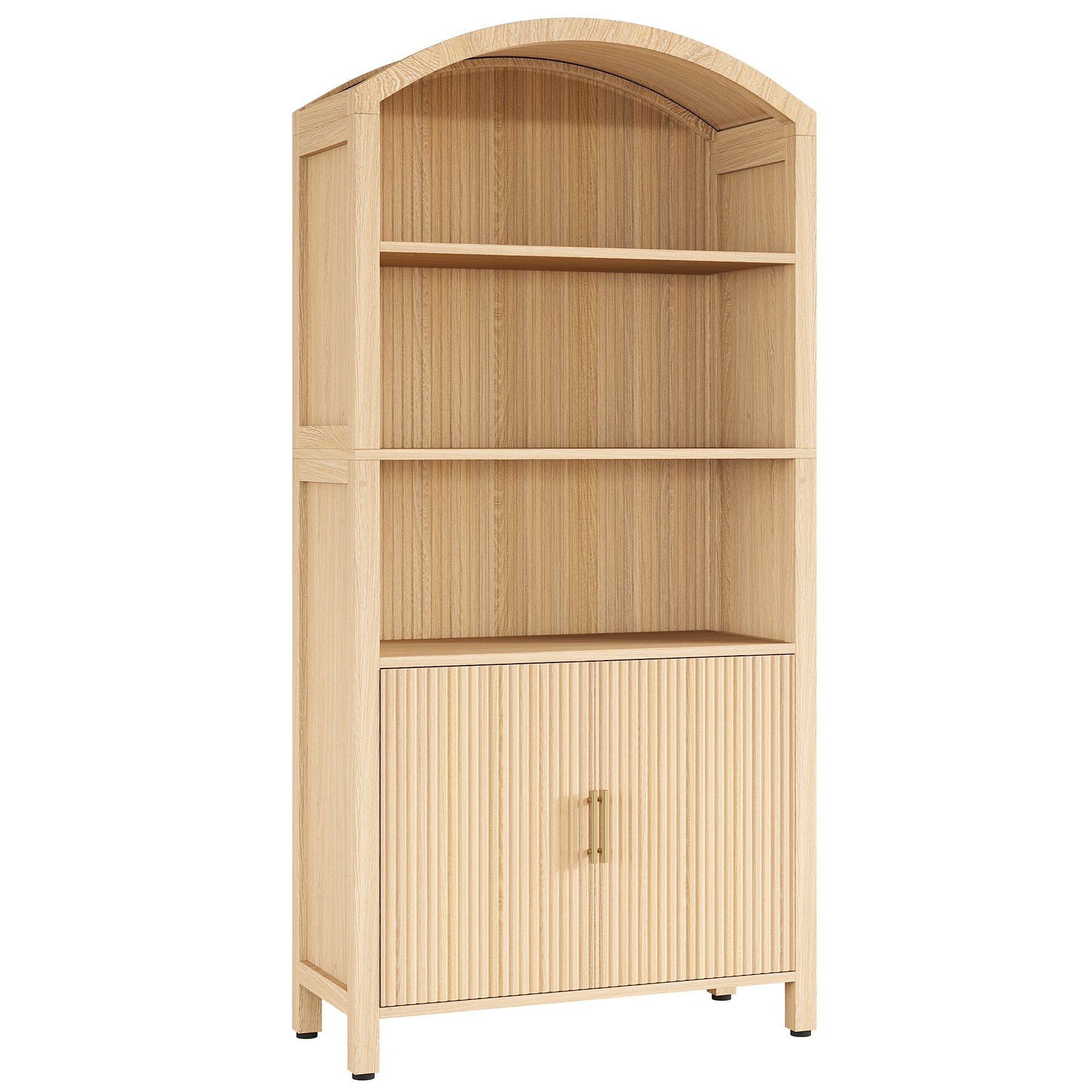 71" Bookcase, 5 - Tier Arched Bookshelf with Doors and Fluted Design Tribesigns