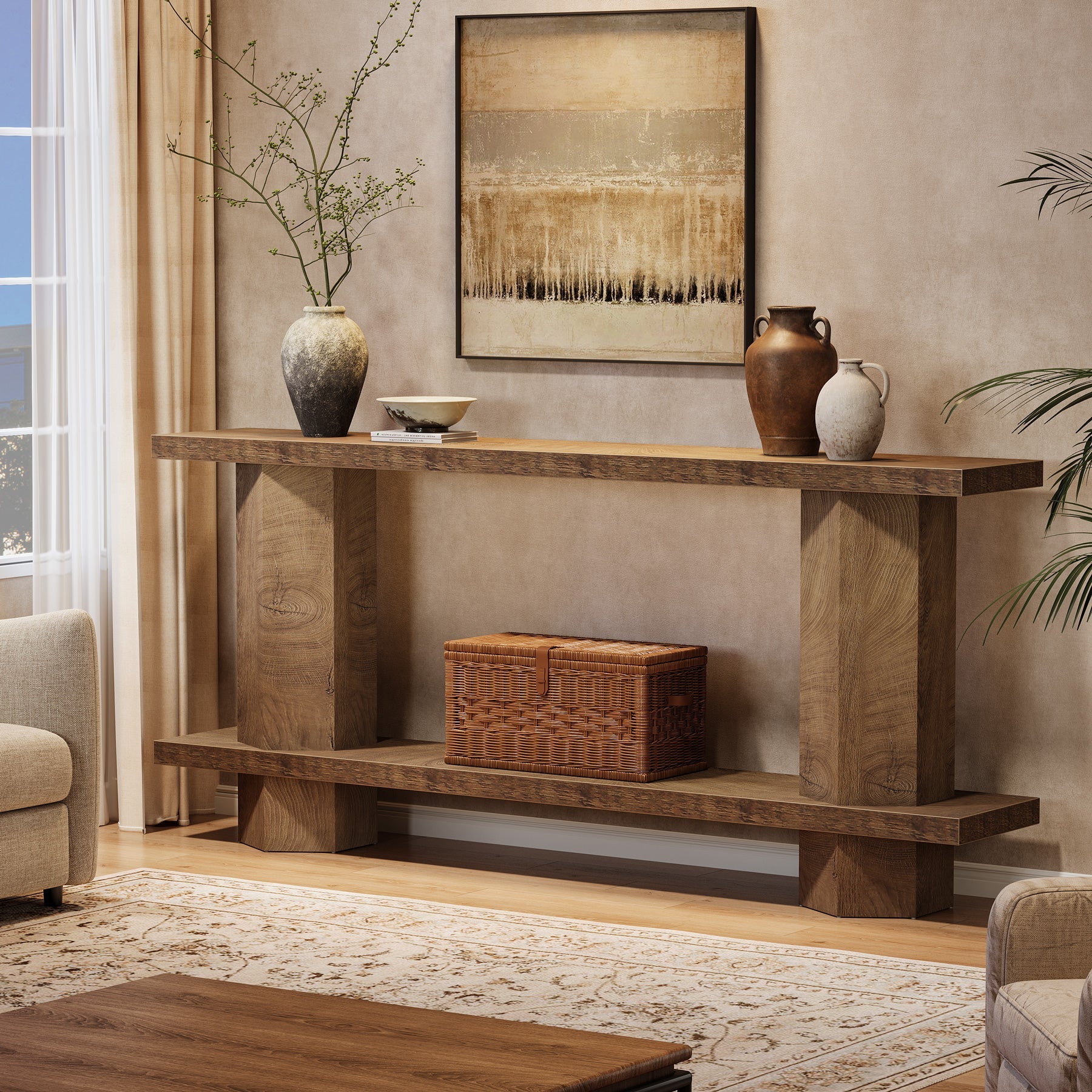 71" Console Table, 2 - Tier Hallway Table Sofa Table Behind Couch Tribesigns