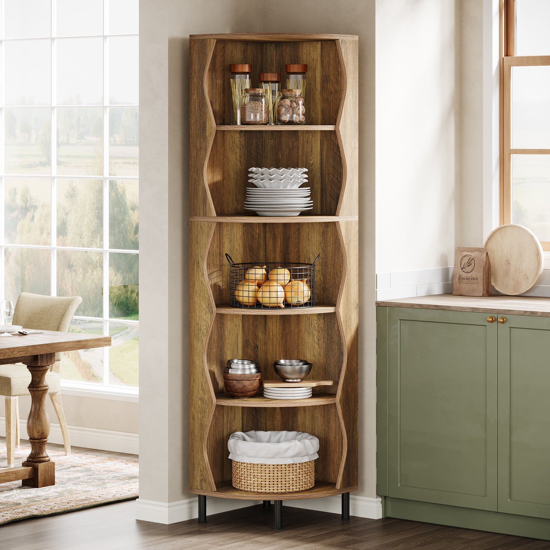 71" Corner Shelf, 5 - Tier Bookcase Display Shelf Storage Rack Tribesigns