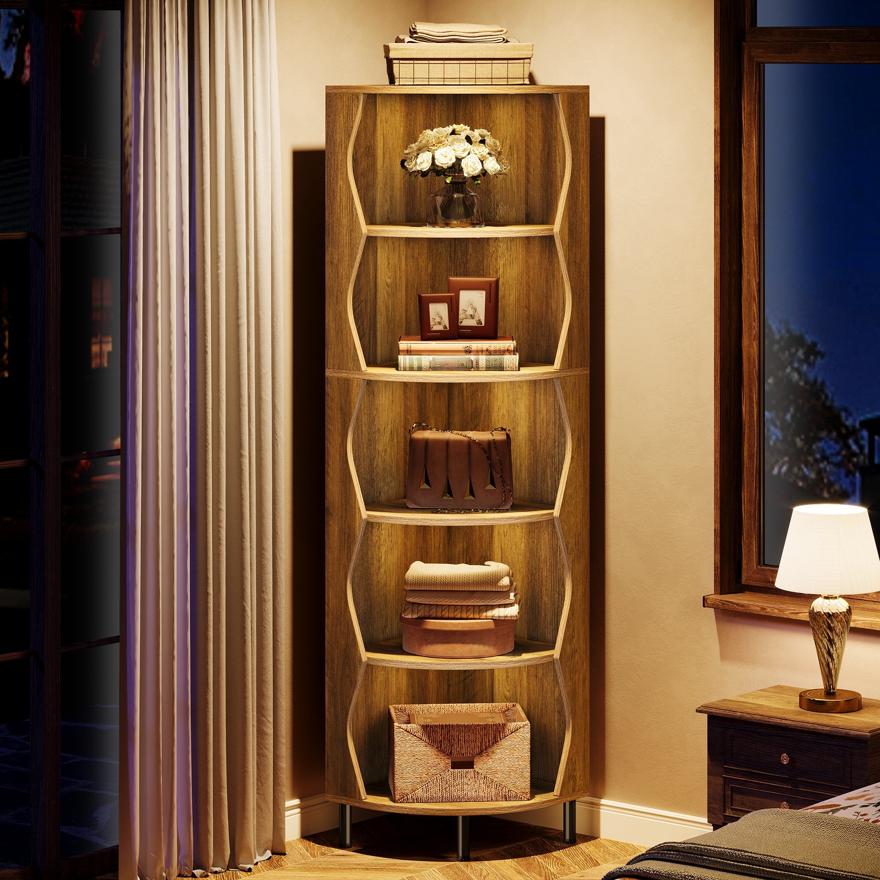 71" Corner Shelf, 5 - Tier Bookcase Display Shelf Storage Rack Tribesigns