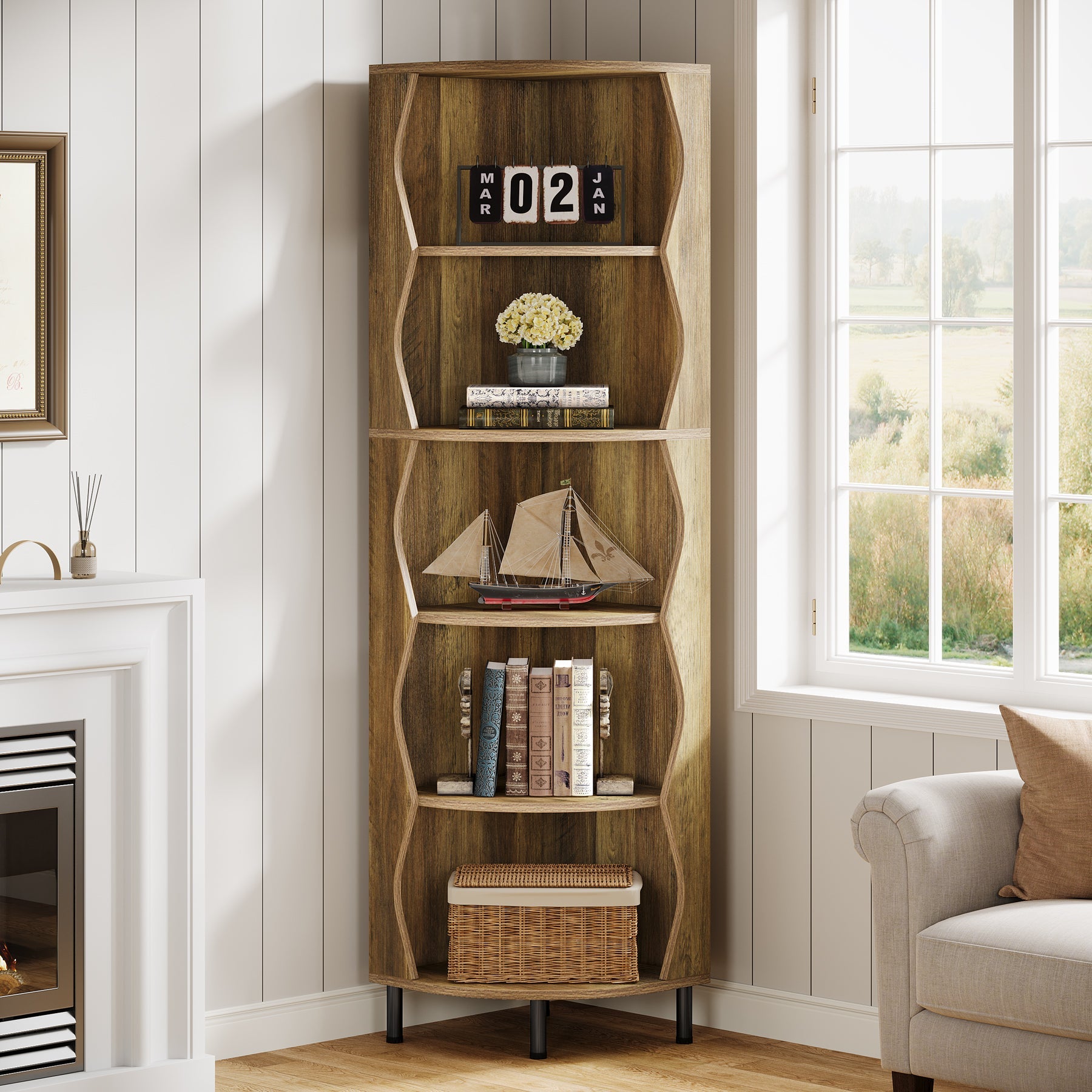71" Corner Shelf, 5 - Tier Bookcase Display Shelf Storage Rack Tribesigns