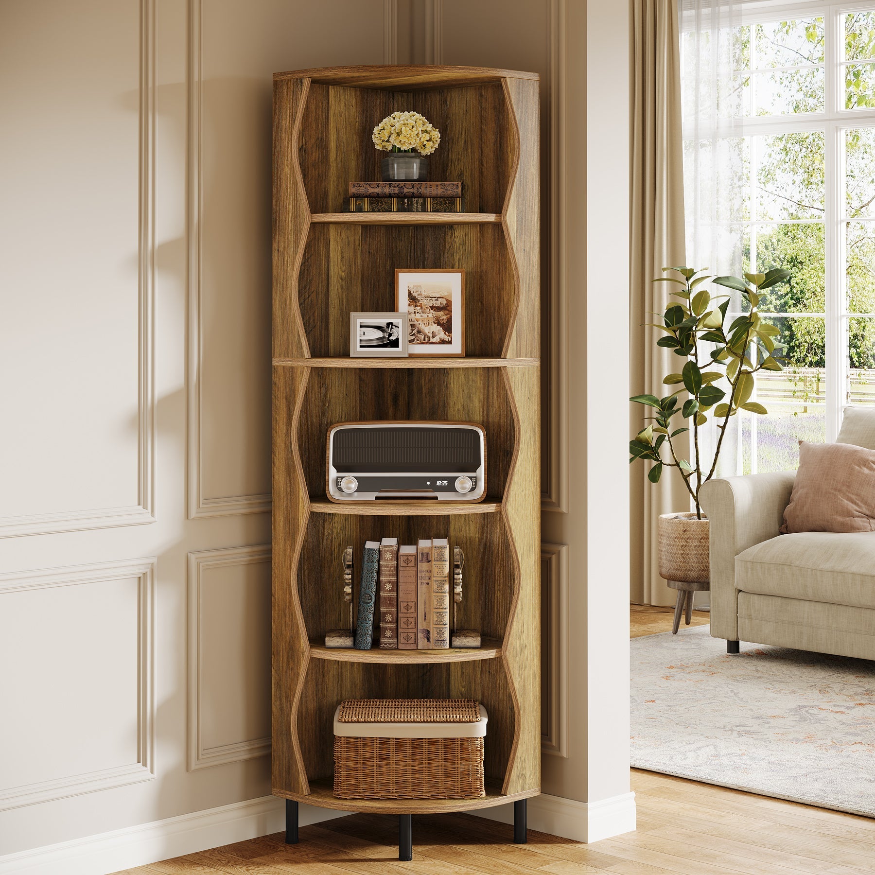 71" Corner Shelf, 5 - Tier Bookcase Display Shelf Storage Rack Tribesigns