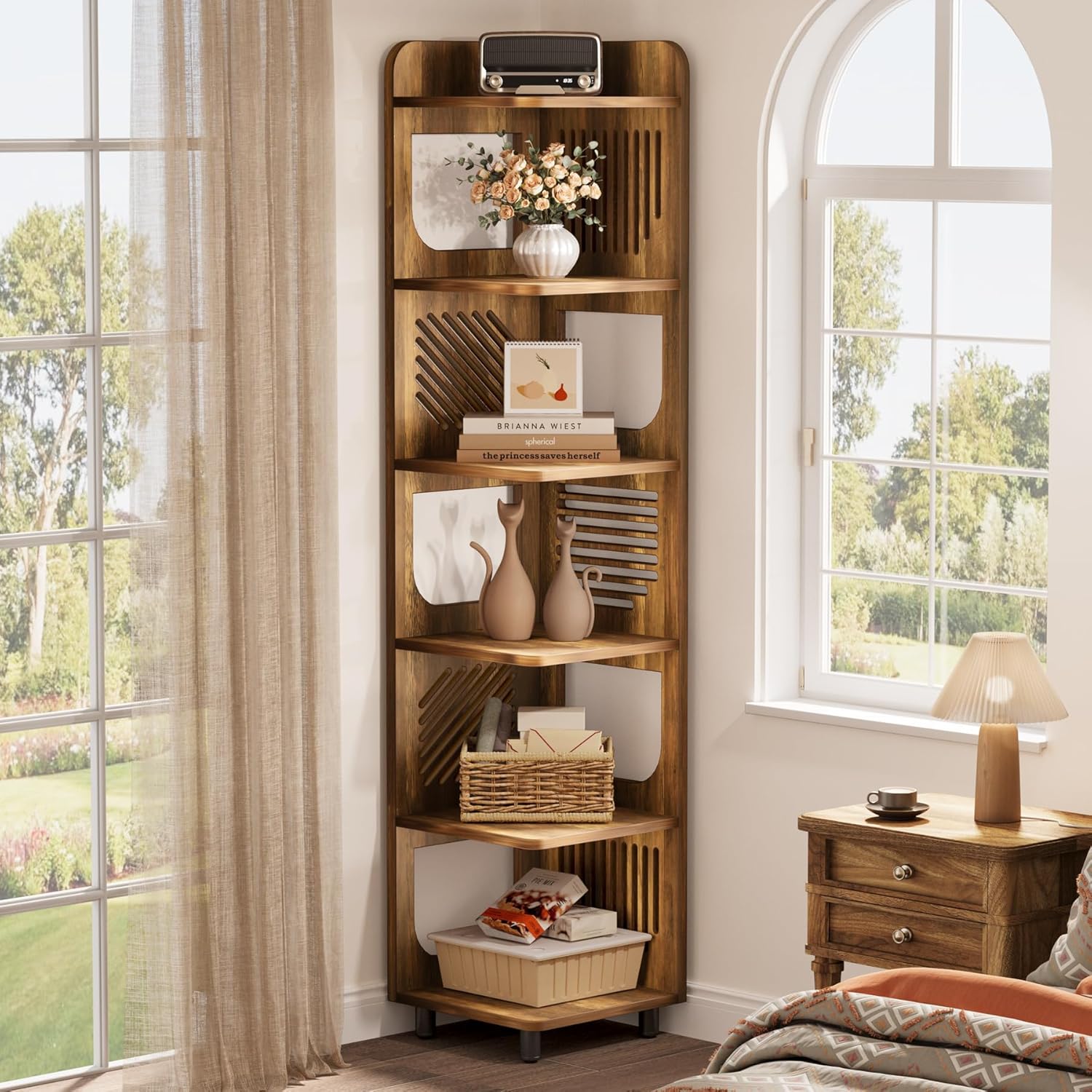 71" Corner Shelf, Narrow Bookshelf Display Shelf with Storage Rack Tribesigns