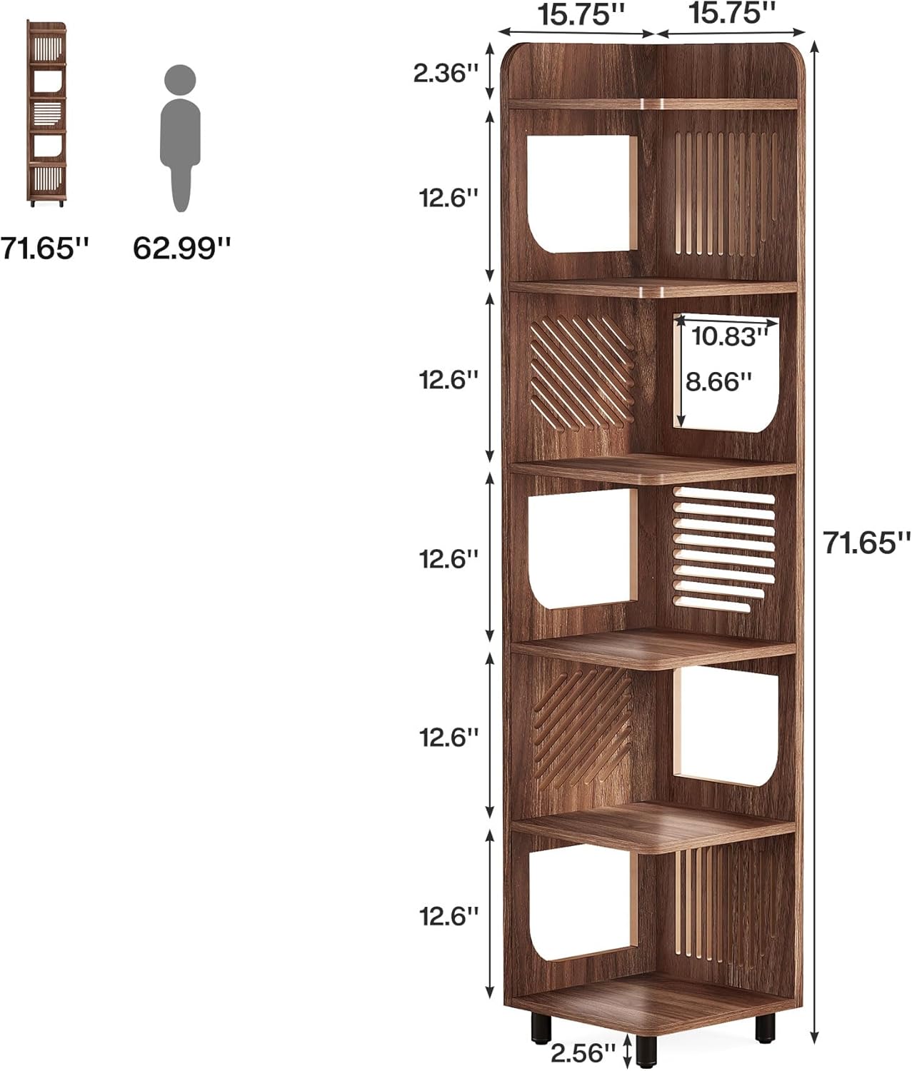 71" Corner Shelf, Narrow Bookshelf Display Shelf with Storage Rack Tribesigns