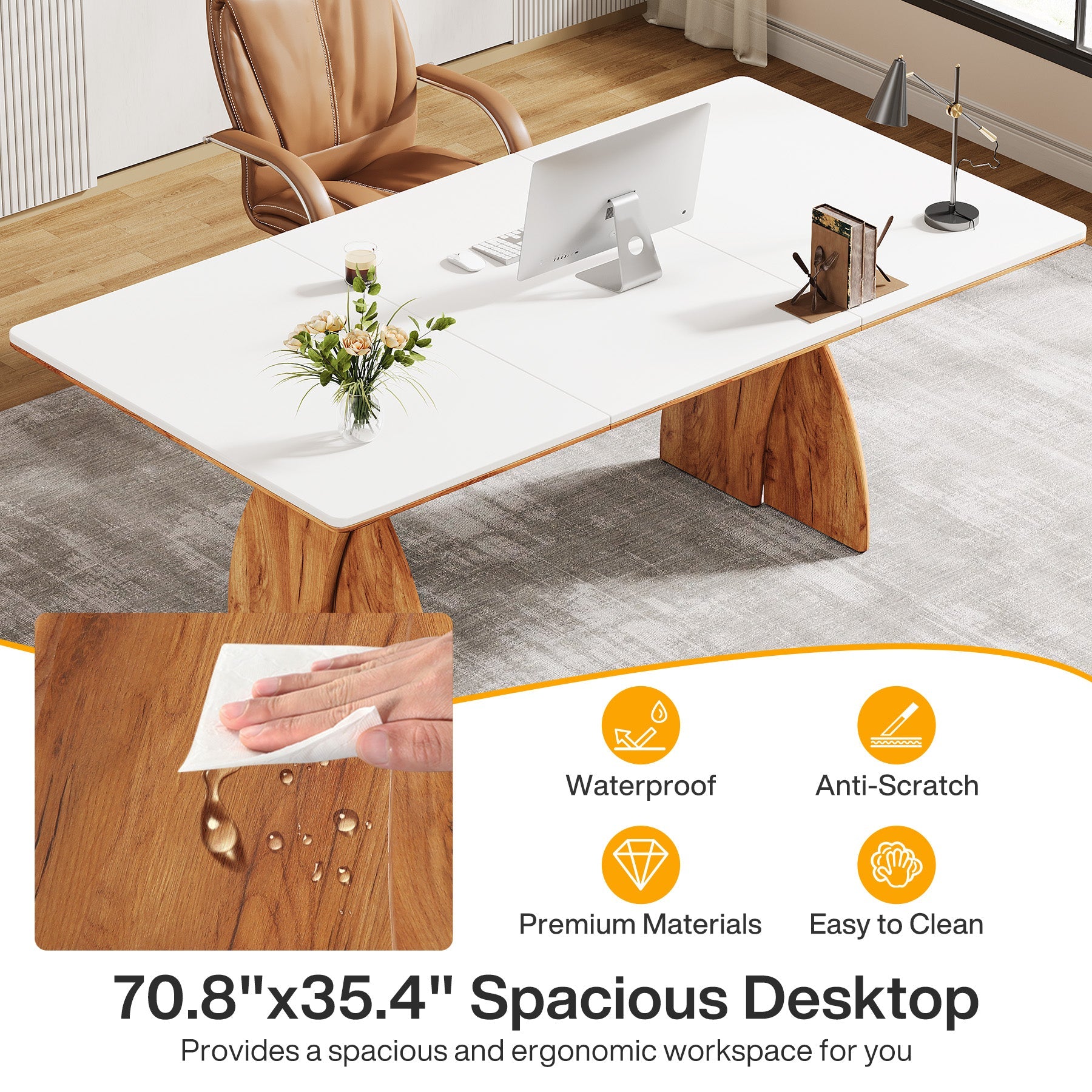 71" Executive Desk, Modern Computer Desk with Heavy Duty Legs Tribesigns