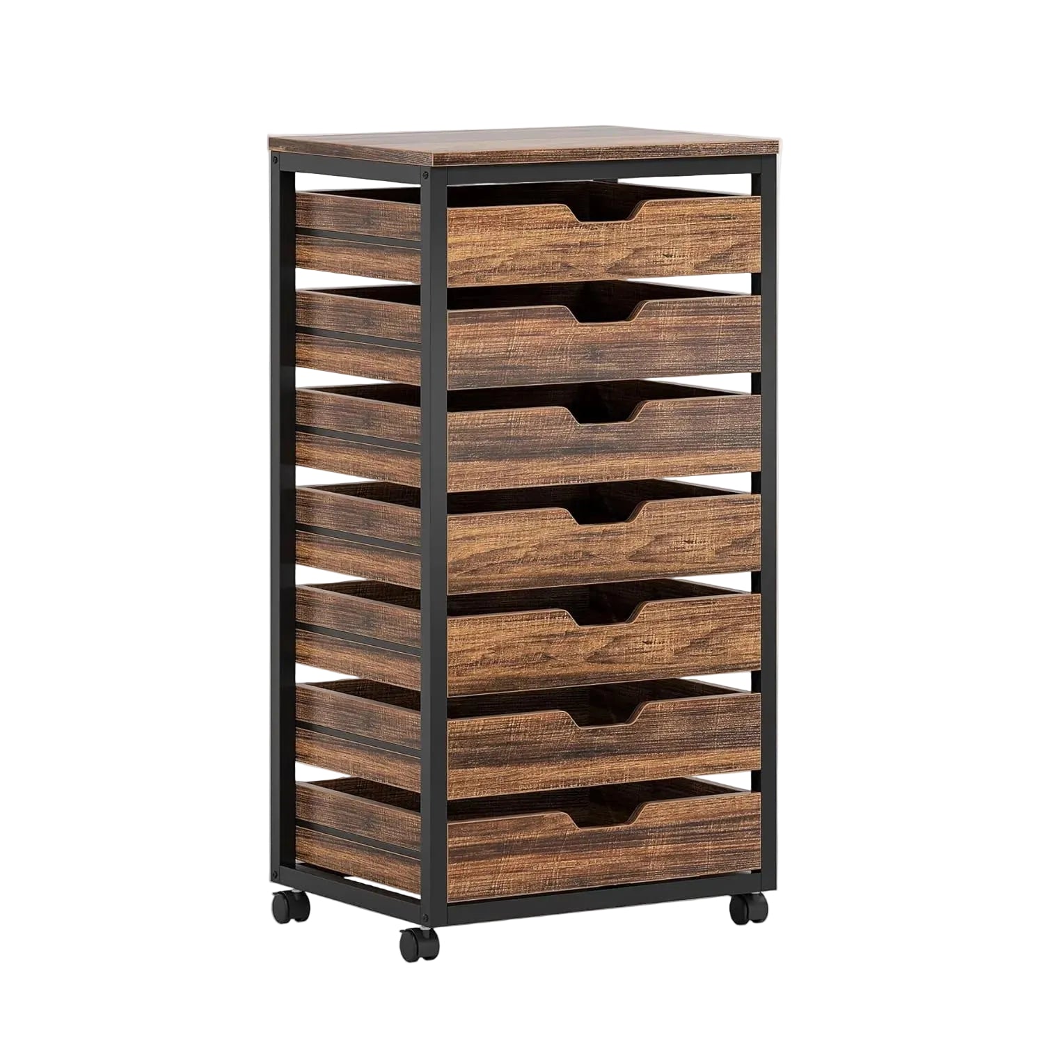 5-Drawer File Cabinet, Wood Mobile Storage Drawer Unit Industrial Office Cabinet with Drawers & Wheels