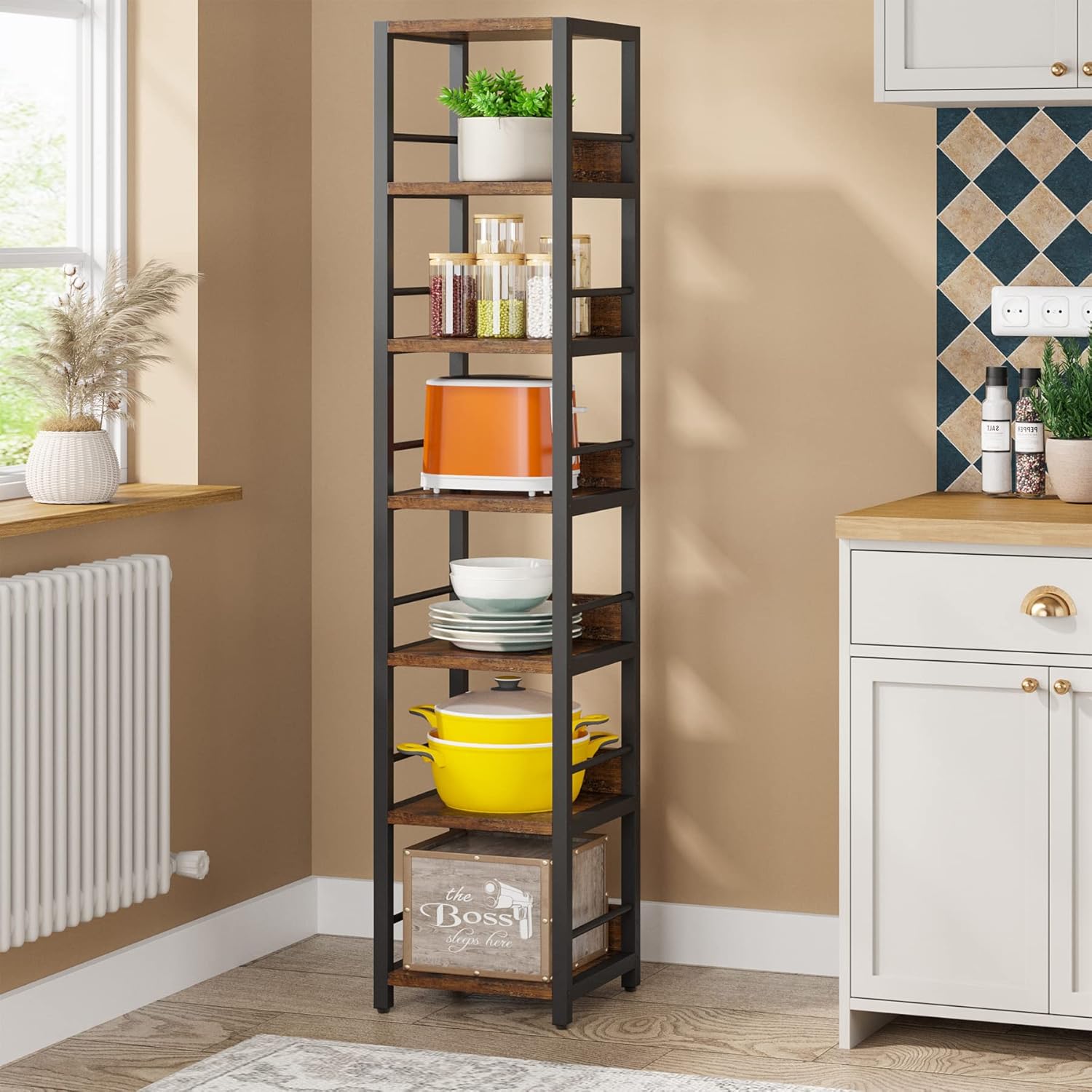 Tribesigns 6-Tier Narrow Corner Shelf, 74.8-Inch Tall Industrial Storage Bookshelf