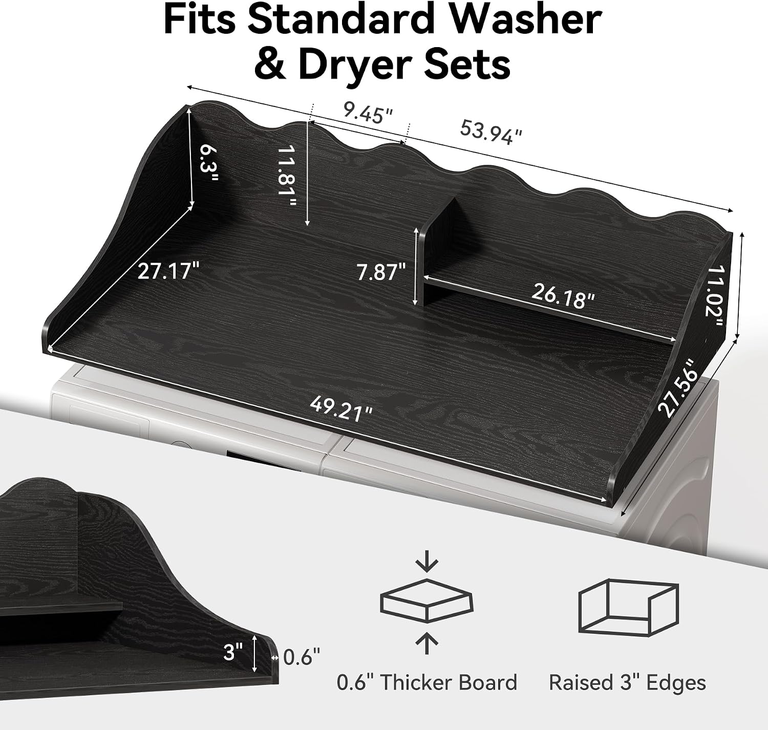 2-Tier Washer Dryer Countertop with Shelf, Wave Edge Laundry Topper for Laundry Room Organization
