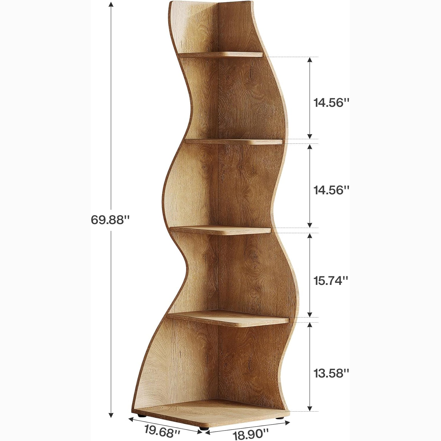 Tribesigns Wavy Corner Shelf, Modern 5-Tier Curved Bookshelf for Small Spaces