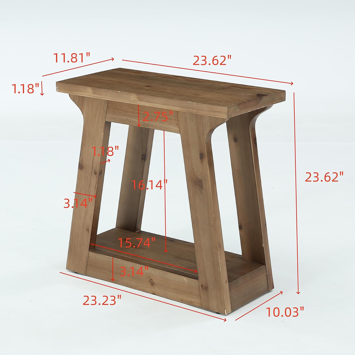 23.6" Solid Wood End Table, Farmhouse Side Table Nightstand for Living Room/ Bedroom