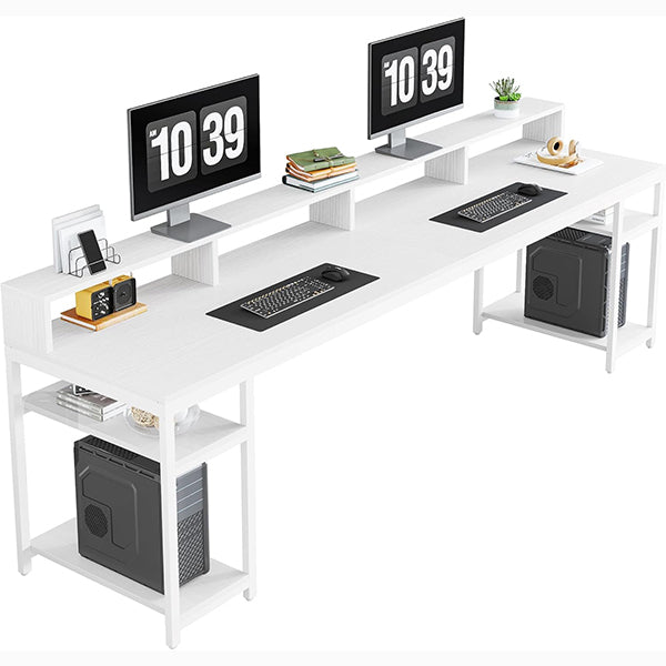 78.74" Extra Long Two Person Desk, Double Computer Desk with Storage Shelves