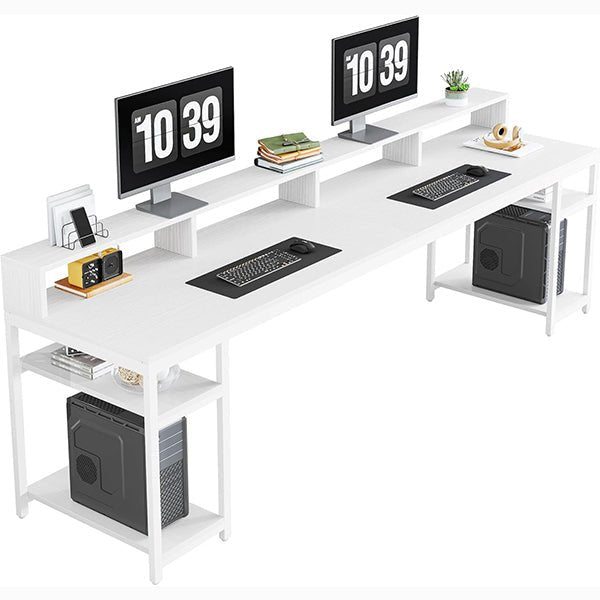 78.74" Extra Long Two Person Desk, Double Computer Desk with Storage Shelves