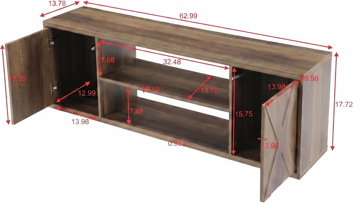63" Entryway Bench, Shoe Storage Bench with Barn Doors for Living Room