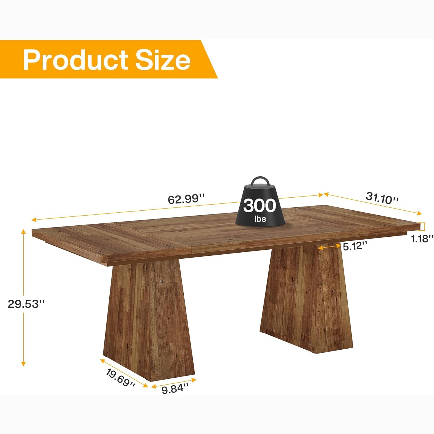 63" Executive Office Desk, Modern Black Double Pedestal Workstation for Home